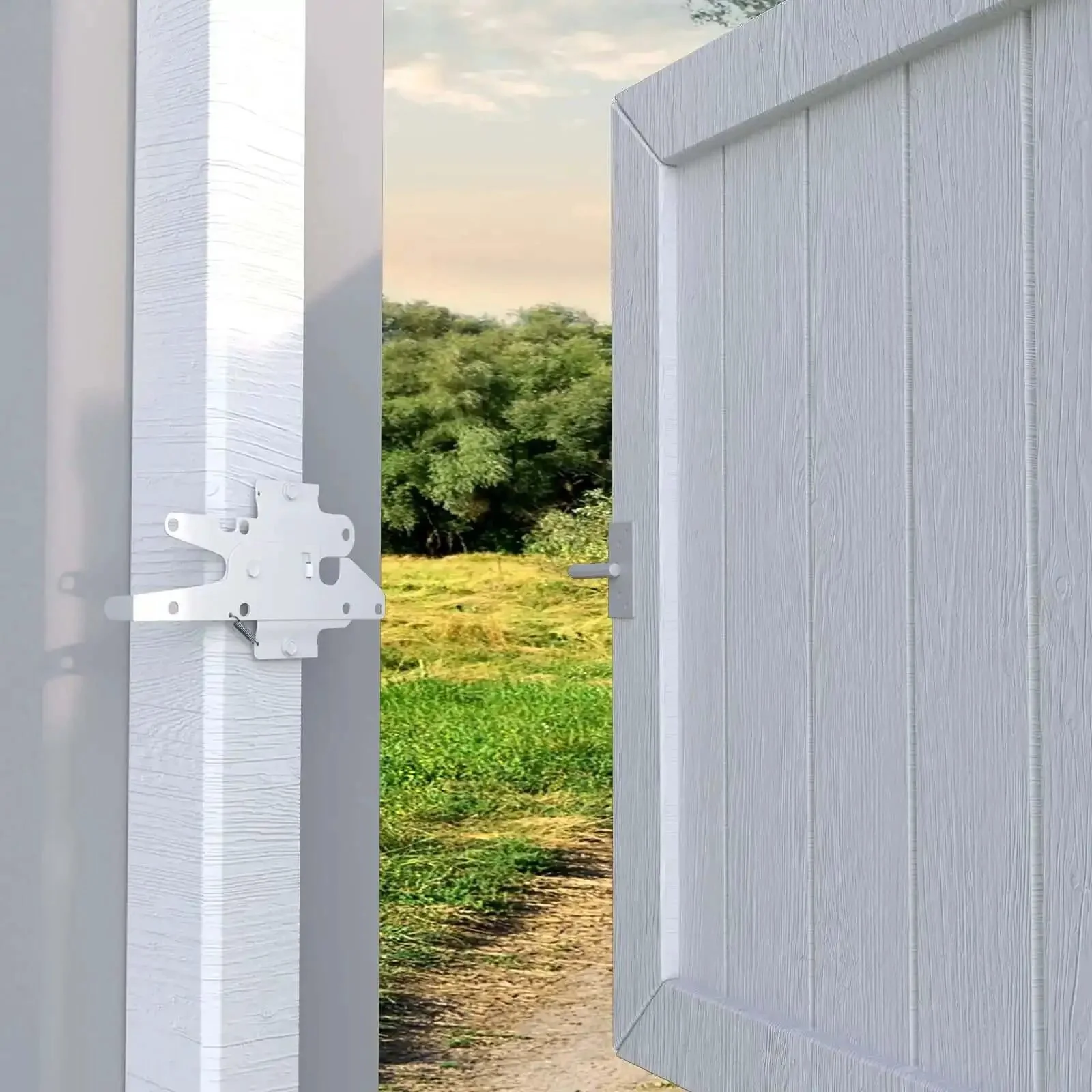 Heavy Duty Gate Latch With Post Mount Automatic Self Closing Door Latch For Wooden And Vinyl Fences Pool And Garden Outdoor Includes Mounting Screws White Finish No Fuss Self Latching Design For One Push Closure And Padlock Compatibility - Image 4