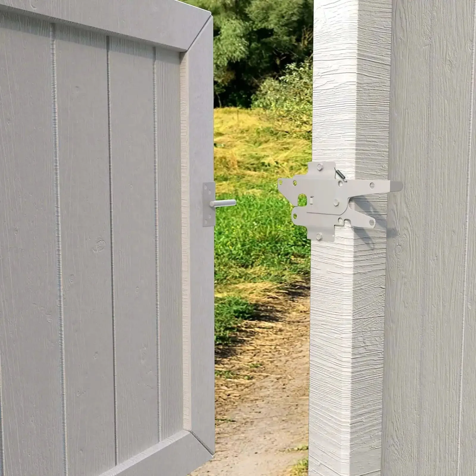 Heavy Duty Gate Latch With Post Mount Automatic Self Closing Door Latch For Wooden And Vinyl Fences Pool And Garden Outdoor Includes Mounting Screws White Finish No Fuss Self Latching Design For One Push Closure And Padlock Compatibility - Image 5