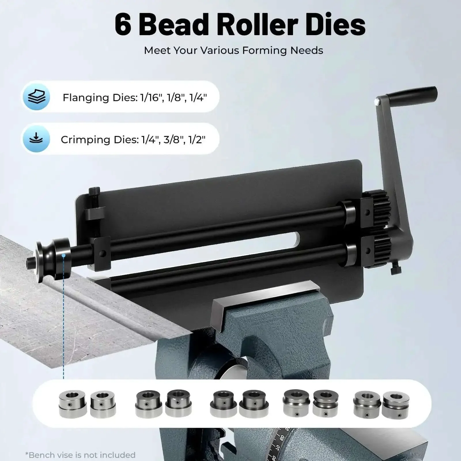 Heavy Duty Gear Driven Sheet Metal Bead Roller Machine With 12 Inch Bench And 6 Die Set Manual Bead Roller Press For Slip Rolling And Metal Bending Projects Built To Take A Beating - Image 8