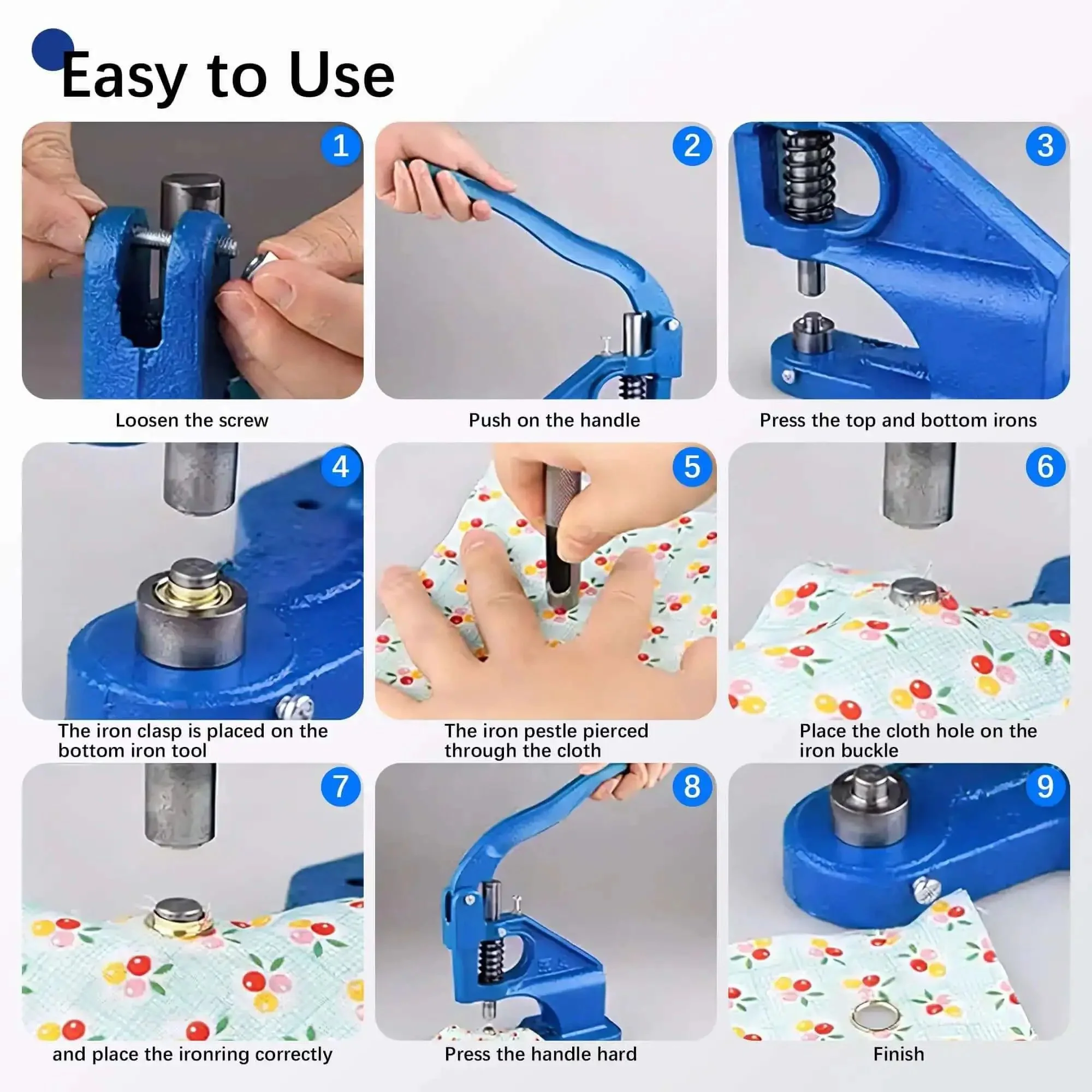 Heavy Duty Grommet Tool Kit Hand Press Grommet Machine With 3000 Silver And Gold Grommets In Six Ten And Twelve Millimeter Includes Dies One Quarter Three Eighths And One Half Inch Plus Double Head Rubber Hammer For Fabric Tarps Leather Bags Shoes - Image 4