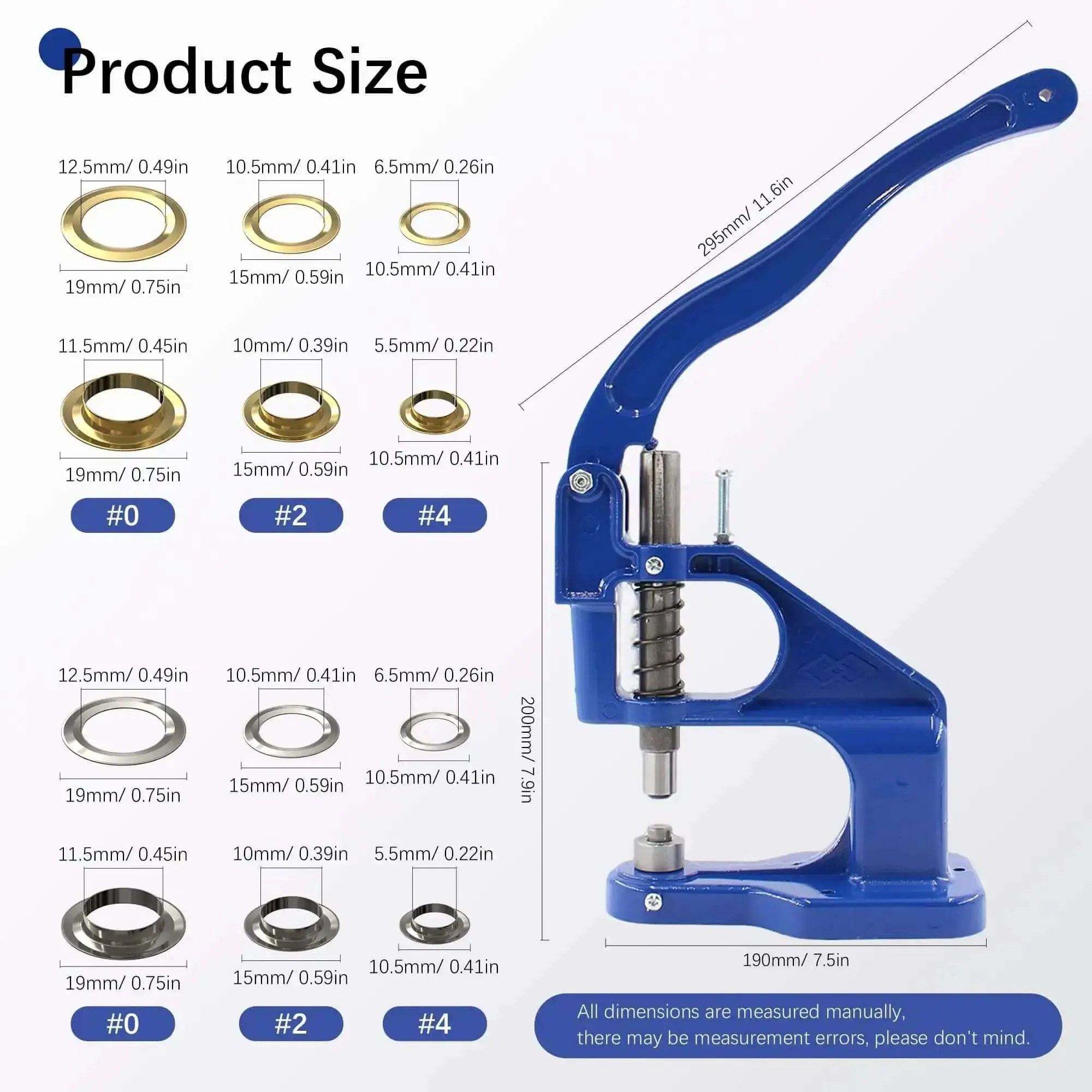 Heavy Duty Grommet Tool Kit Hand Press Grommet Machine With 3000 Silver And Gold Grommets In Six Ten And Twelve Millimeter Includes Dies One Quarter Three Eighths And One Half Inch Plus Double Head Rubber Hammer For Fabric Tarps Leather Bags Shoes - Image 7