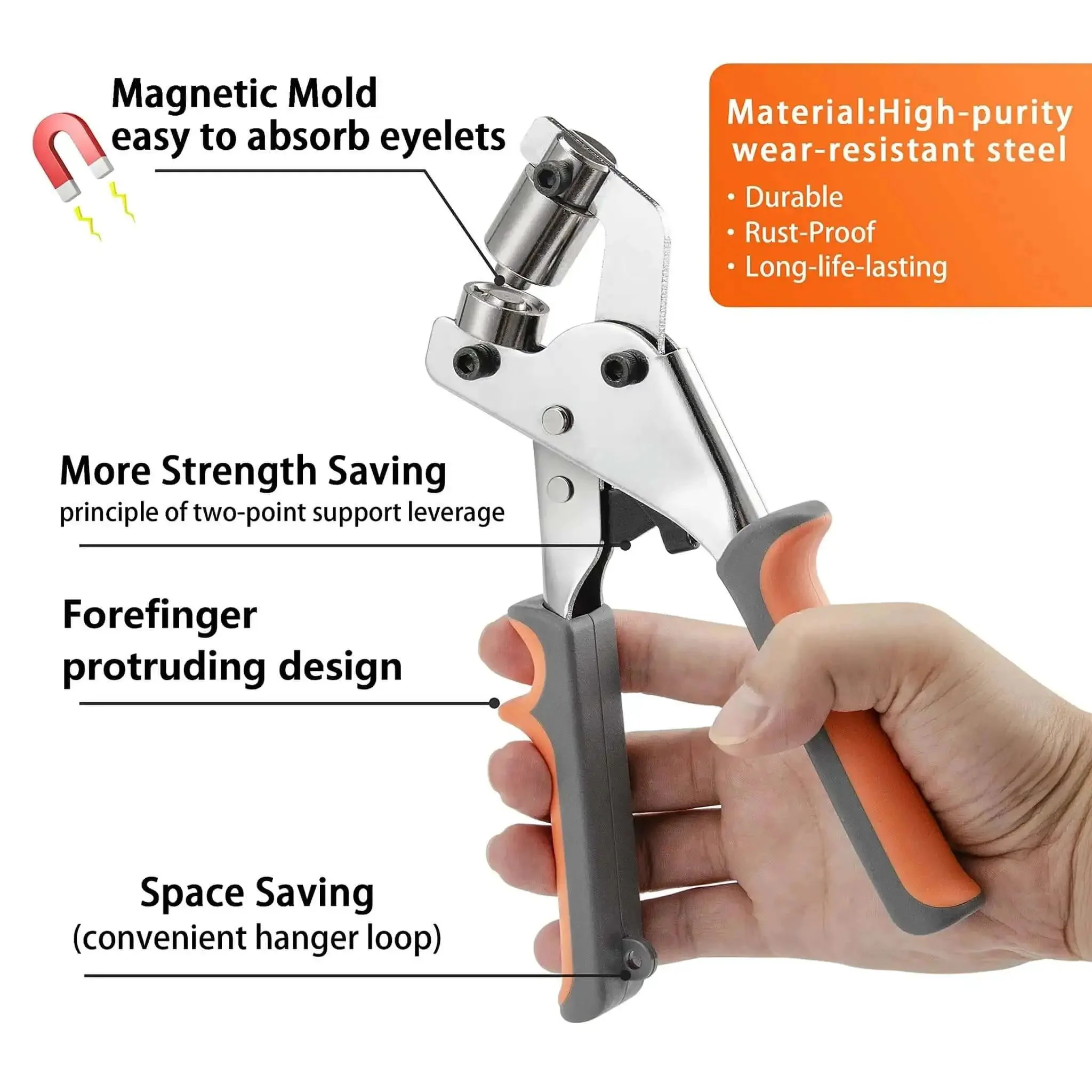 Heavy Duty Grommet Tool Kit With Eyelet Plier Handheld Puncher Set Includes Five Hundred Silver Three Eighths Inch And Ten Millimeter Grommets Pro Grade Manual Eyelet Press For Banners Tarps Bags And DIY Projects Portable One Hand Operation On The Go - Image 6