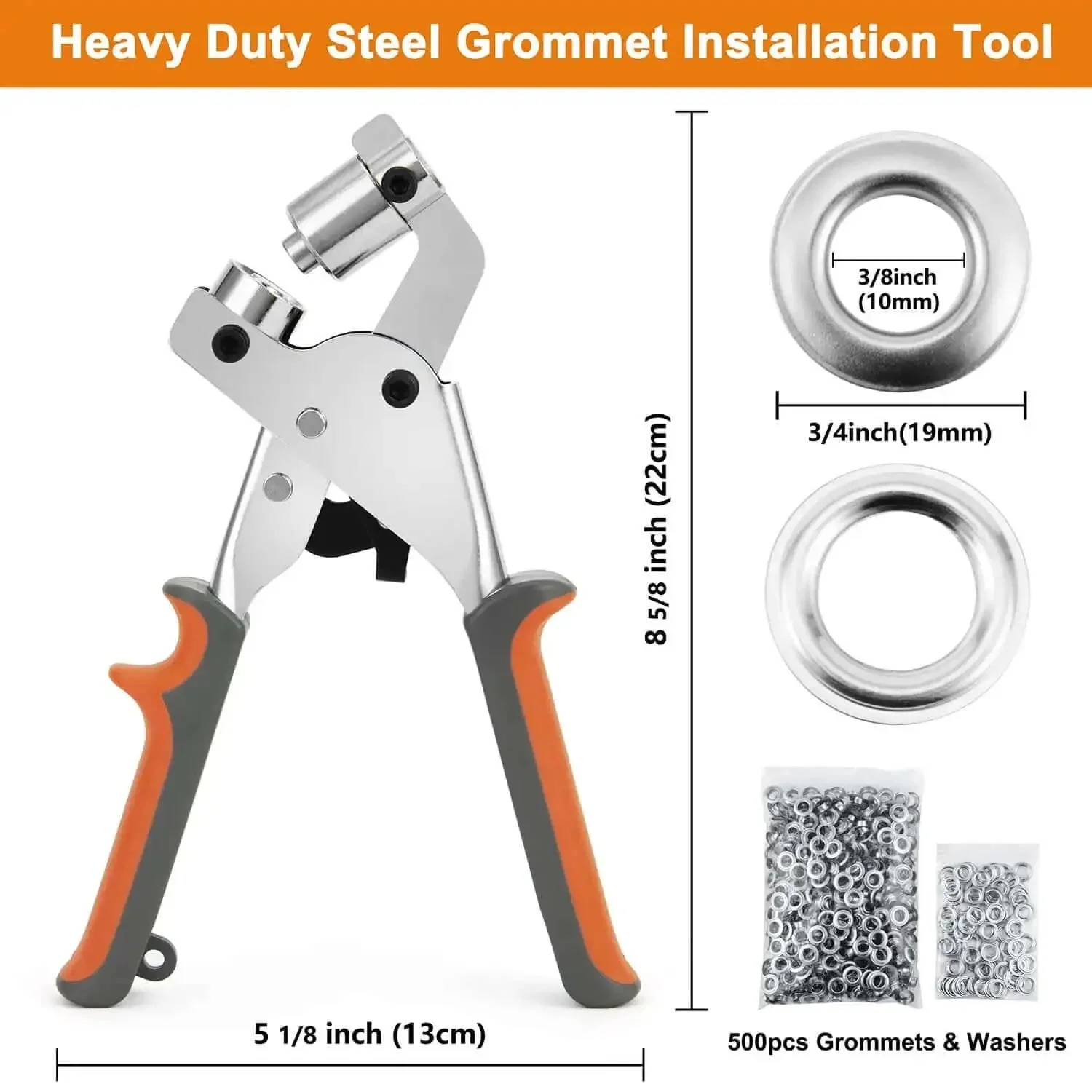 Heavy Duty Grommet Tool Kit With Eyelet Plier Handheld Puncher Set Includes Five Hundred Silver Three Eighths Inch And Ten Millimeter Grommets Pro Grade Manual Eyelet Press For Banners Tarps Bags And DIY Projects Portable One Hand Operation On The Go - Image 7