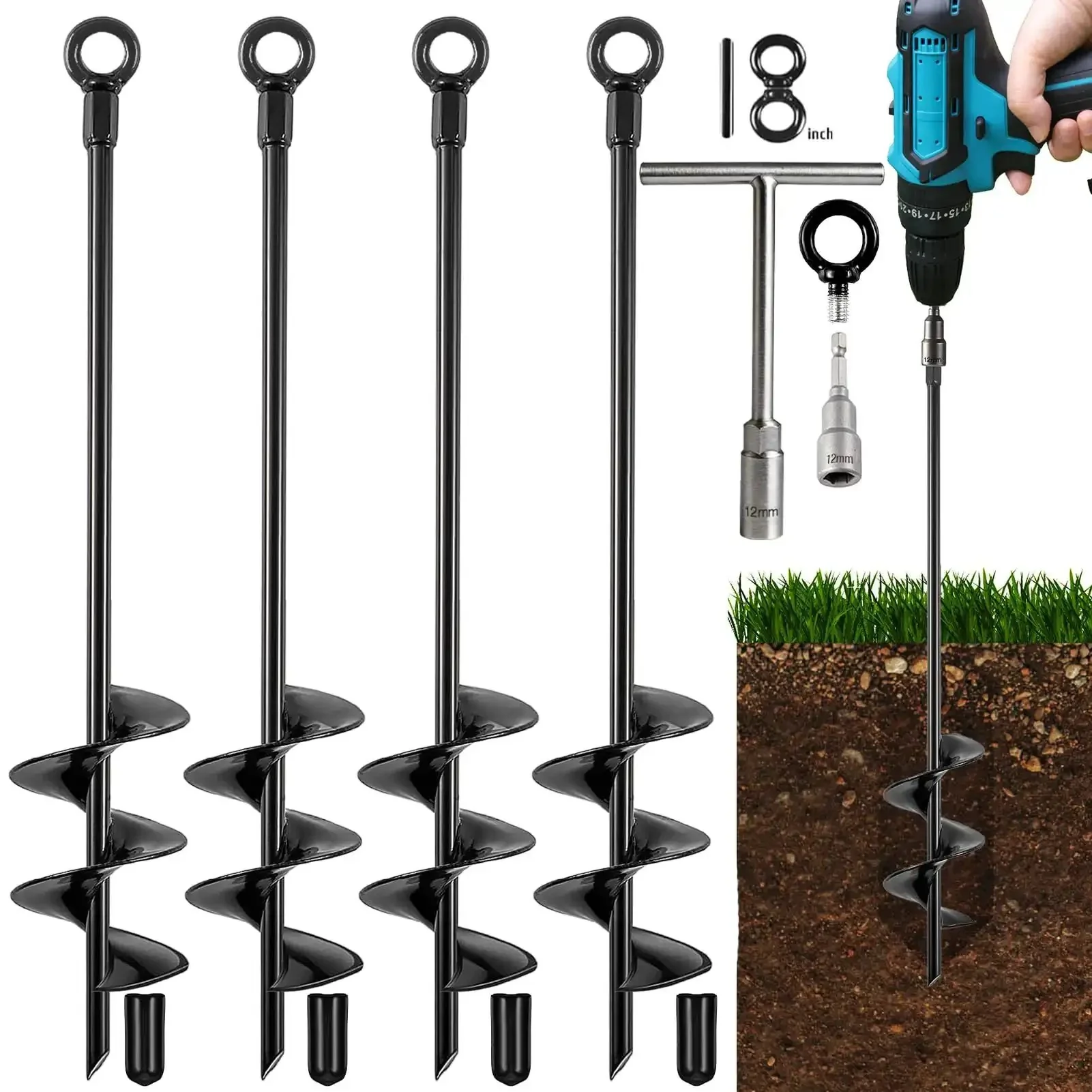 Heavy Duty Ground Anchors 18 Inch 4 Pack Screw In Earth Anchors For Swing Sets Tents Sheds Carports Trampolines Campers Mobile Homes Built To Last In High Winds Sturdy As Heck Metal Auger Stakes