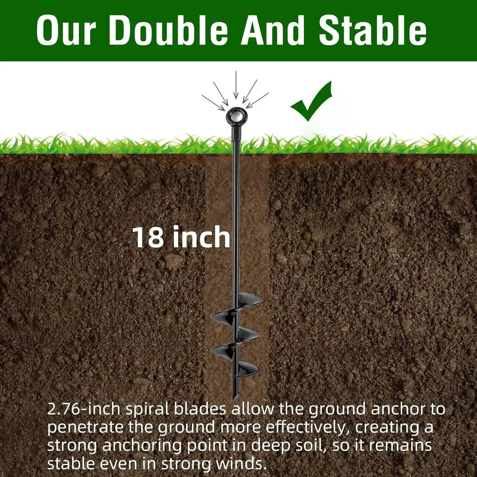 Heavy Duty Ground Anchors 18 Inch 4 Pack Screw In Earth Anchors For Swing Sets Tents Sheds Carports Trampolines Campers Mobile Homes Built To Last In High Winds Sturdy As Heck Metal Auger Stakes - Image 4