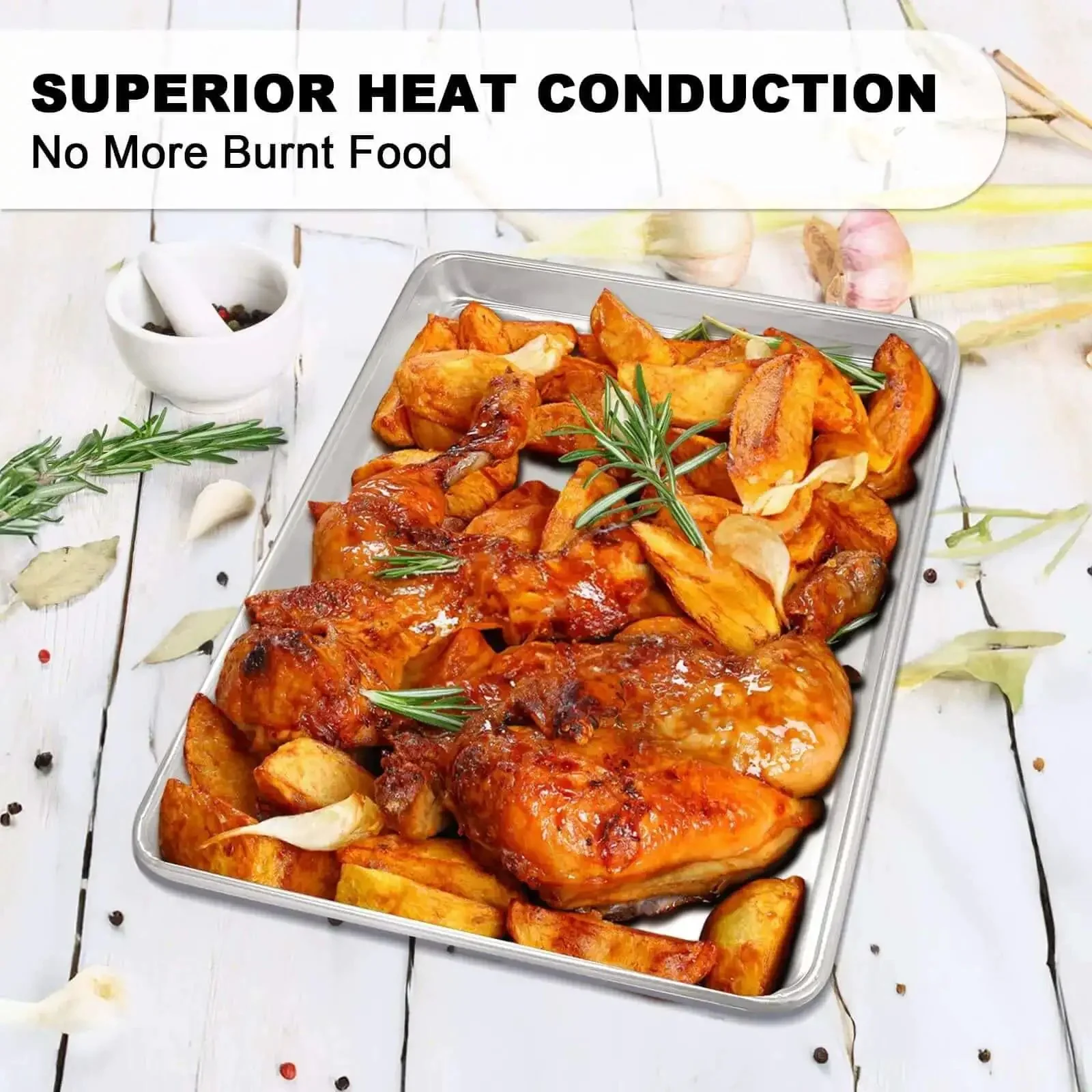 Heavy Duty Half Sheet Pans With Rack Set For Baking And Roasting Thick Aluminum Bakeware That Will Not Warp 500F Temperature Tolerance 18 Inch Nonstick Cookie Sheets Durable Easy Clean Up For Everyday Kitchen Use - Image 5