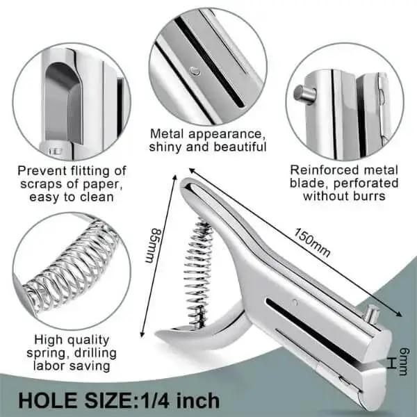 Heavy Duty Hand Held Hole Punch Built Tough With All Metal Construction, 20 Sheet Capacity, 6mm Hole Diameter, 53mm Punch Depth, Punches Aluminum Labels And Paper, Ideal For Office, School And Workshop Use - Image 7