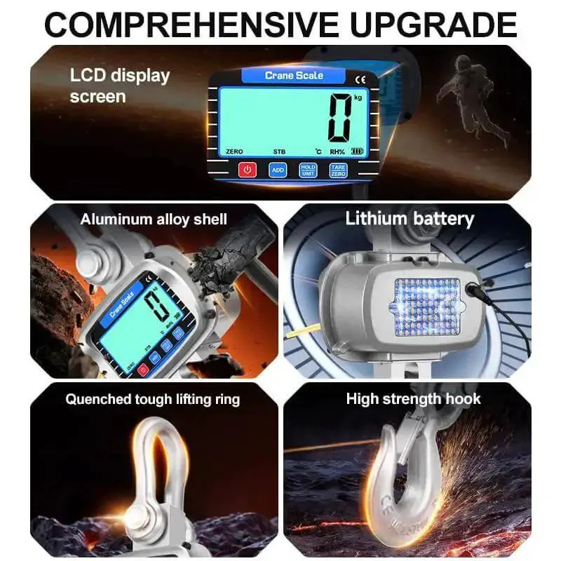 Heavy Duty Hanging Crane Scale 11000 Lbs 5T With Remote Control And LCD Display Measures Temperature And Humidity Built Tough Industrial Grade For Construction Factory Farm Silver - Image 4