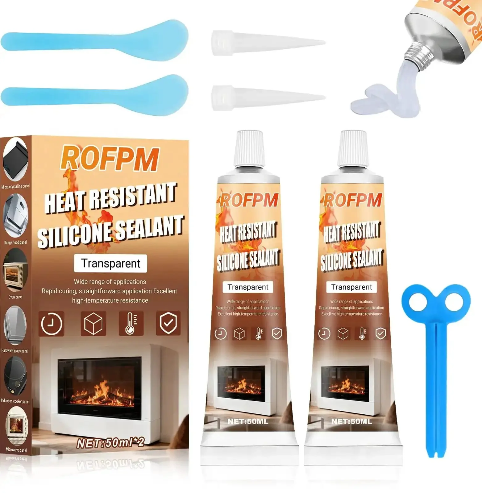Heavy Duty High Heat Silicone Sealant Set 100ml Clear Heat Resistant Glue Ultra Durable Waterproof Sealant For Fireplace Oven Microwave Stove Cooktop Grill No Mess Pack Of 2