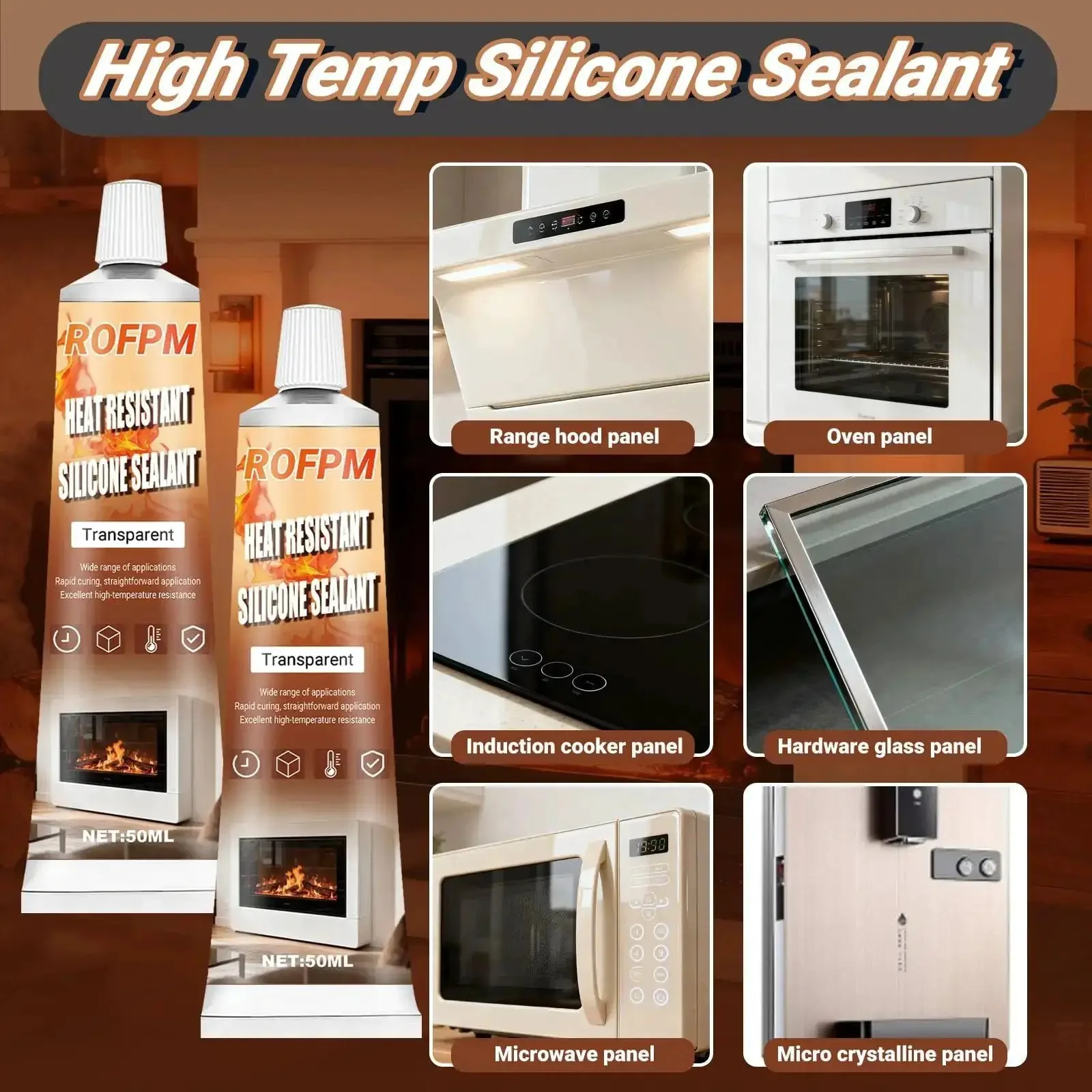 Heavy Duty High Heat Silicone Sealant Set 100ml Clear Heat Resistant Glue Ultra Durable Waterproof Sealant For Fireplace Oven Microwave Stove Cooktop Grill No Mess Pack Of 2 - Image 3