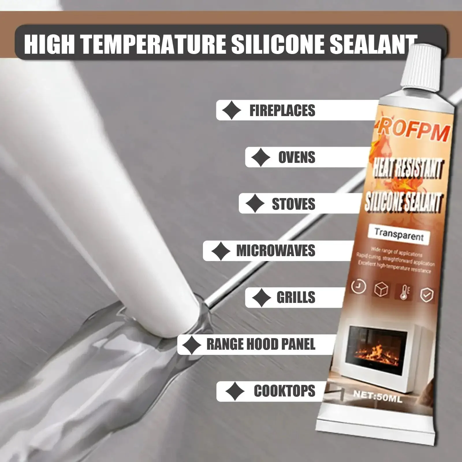 Heavy Duty High Heat Silicone Sealant Set 100ml Clear Heat Resistant Glue Ultra Durable Waterproof Sealant For Fireplace Oven Microwave Stove Cooktop Grill No Mess Pack Of 2 - Image 7