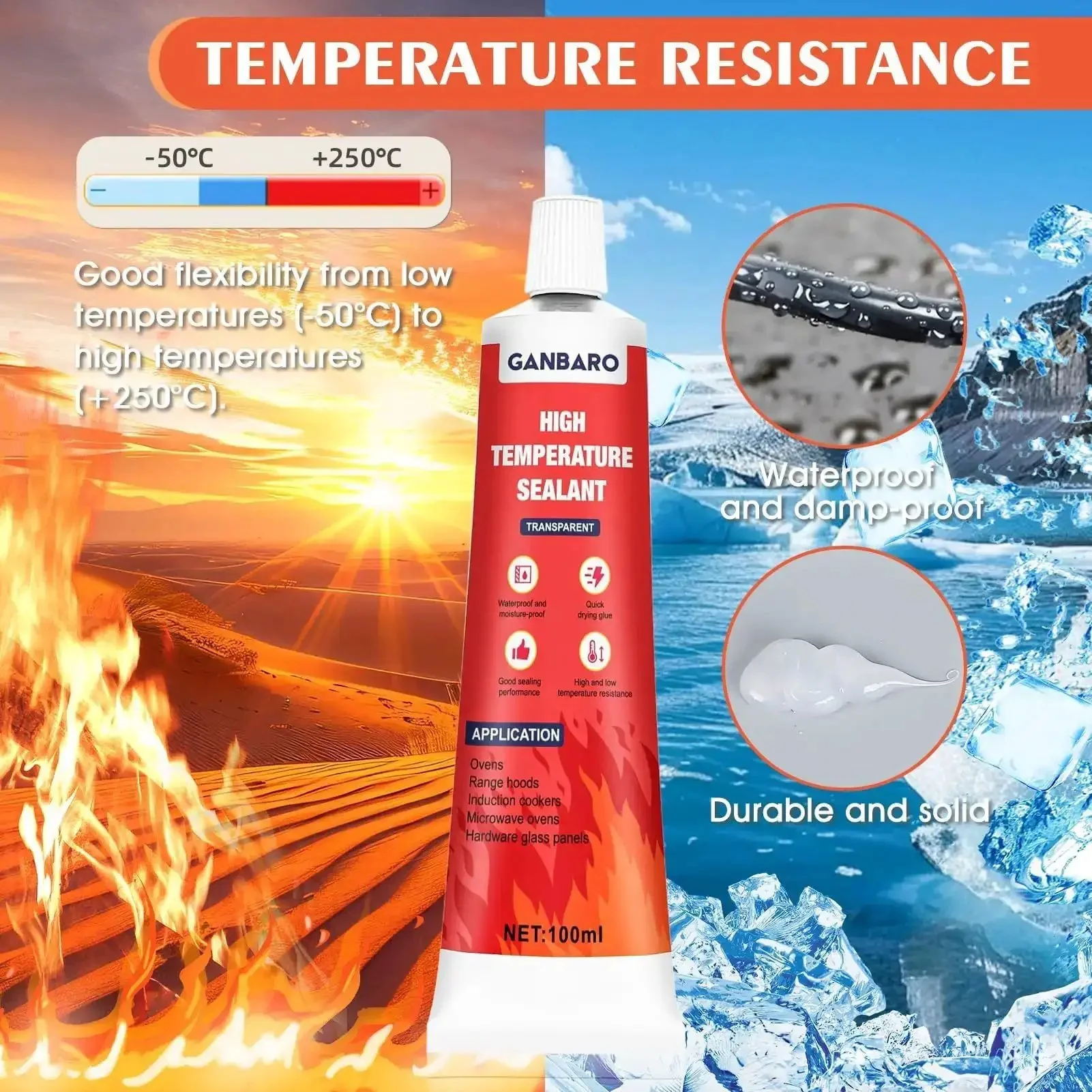 Heavy Duty High Temp Silicone Sealant For Oven, Grill, And Microwave, Fast Drying Waterproof Adhesive With Brush, Heat Resistant Glue For Sealing Gaskets, 100 Ml Transparent Kitchen Must Have - Image 5