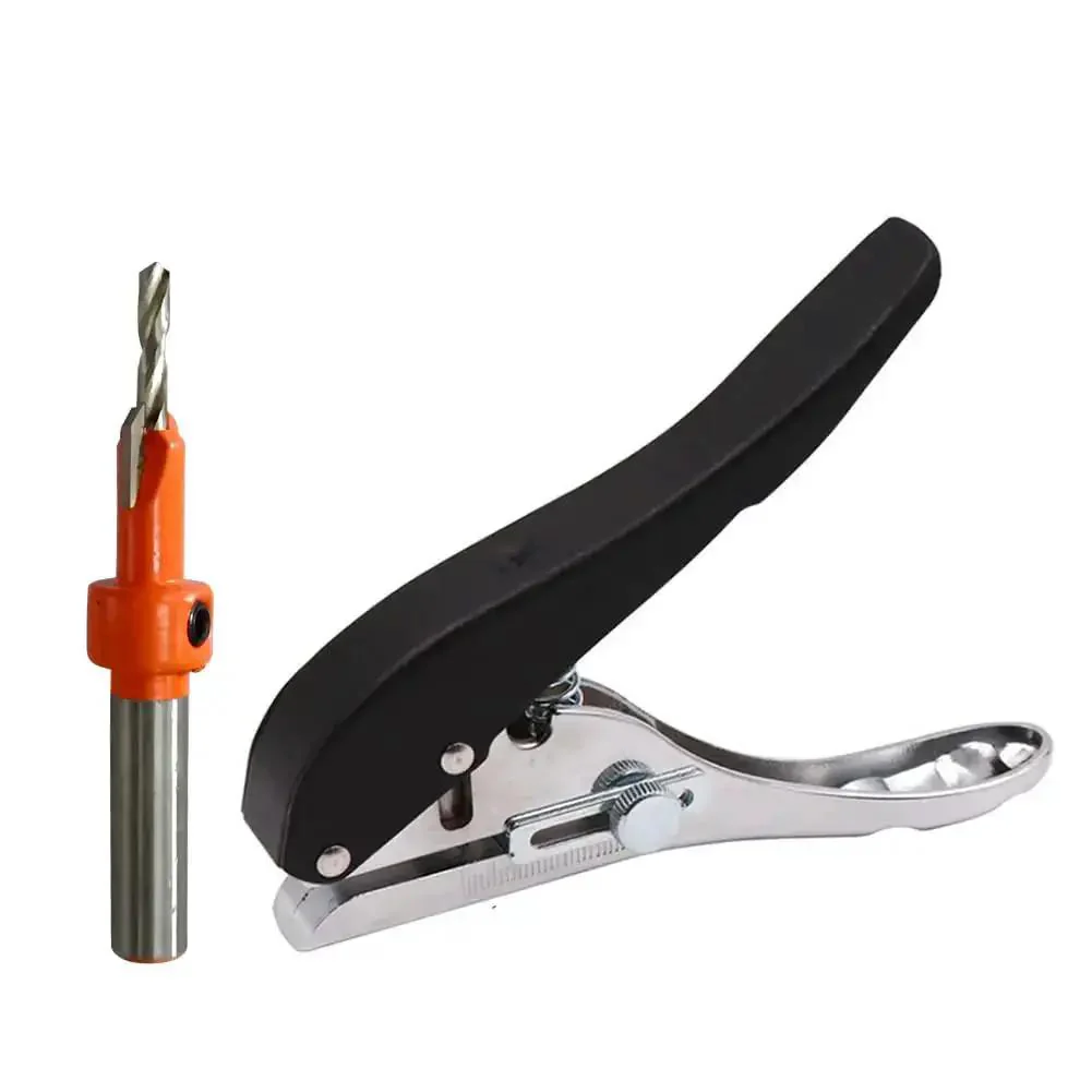 Heavy Duty Hole Punch Set Five Sixteenth Inch Eight Millimeter With Countersink Drill, Single Hand Held Long Hole Punch For Paper Card Plastic Cardboard, Punches Up To Twenty Sheets Of A4, Durable Steel Construction