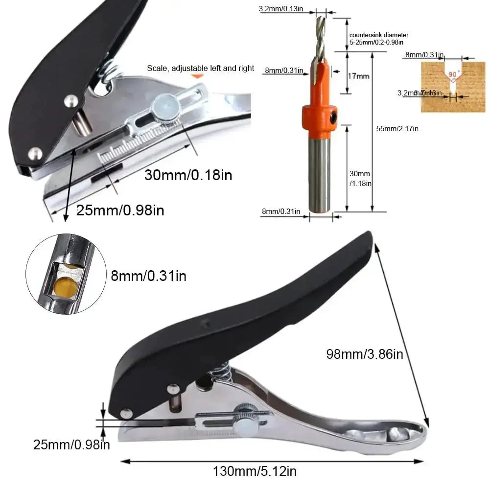 Heavy Duty Hole Punch Set Five Sixteenth Inch Eight Millimeter With Countersink Drill, Single Hand Held Long Hole Punch For Paper Card Plastic Cardboard, Punches Up To Twenty Sheets Of A4, Durable Steel Construction - Image 9