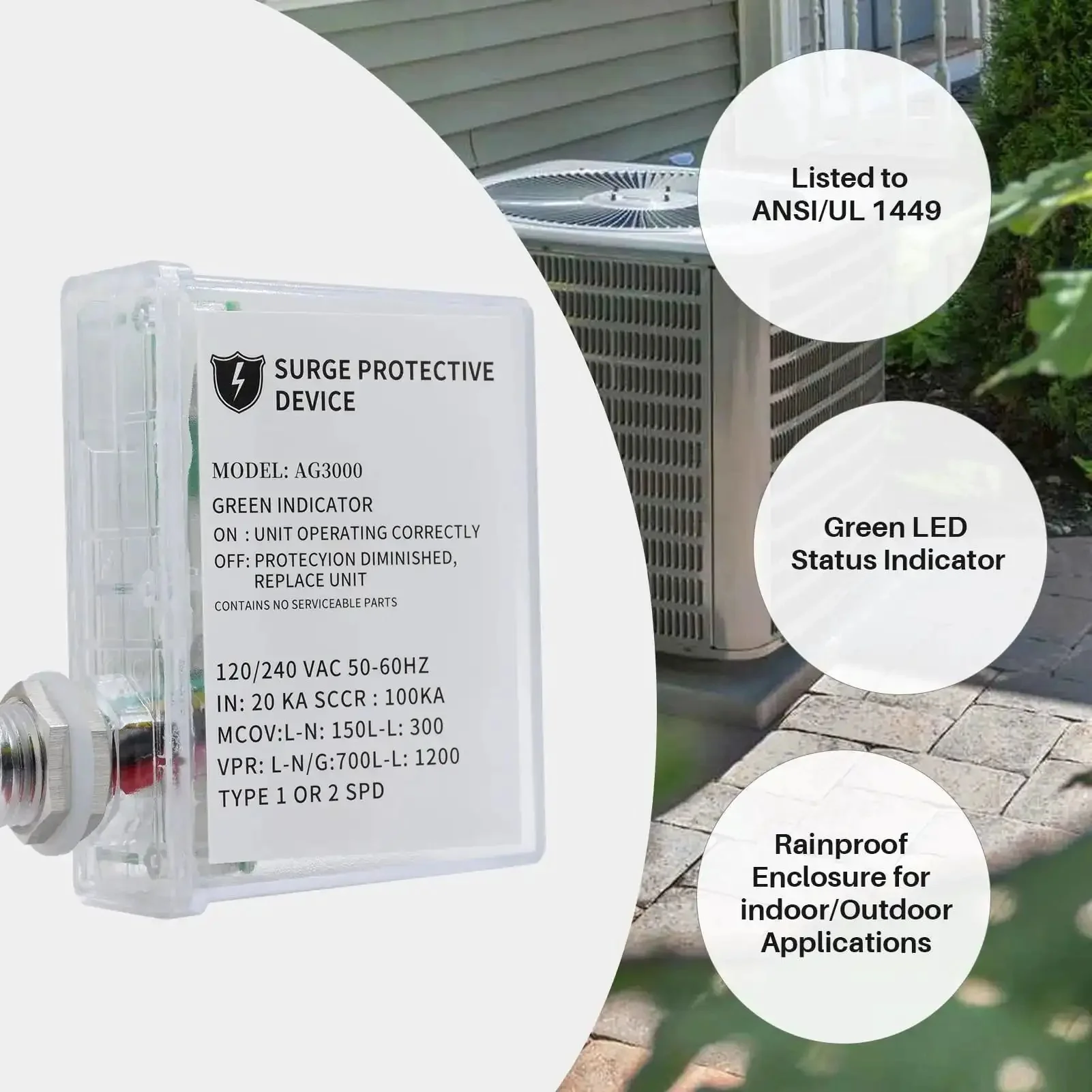 Heavy-Duty HVAC Surge Protector With TPMOV Tech and Three Modes L-G L-L L-N, Watertight Enclosure, 120/240 VAC, A Real Deal Shield For Your Home And Appliances, UL Listed, 5 Year Warranty - Image 5