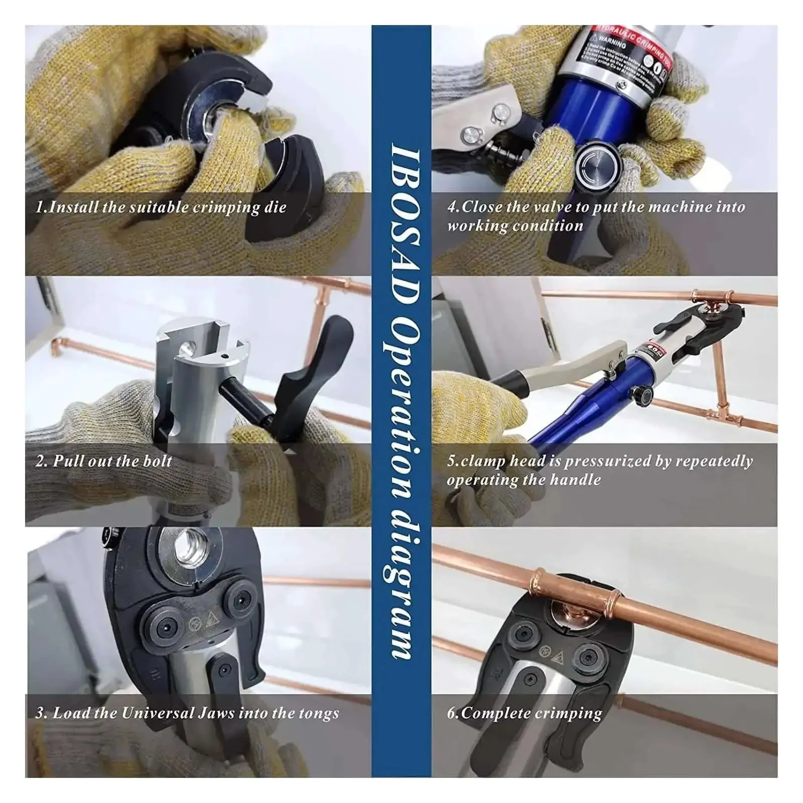 Heavy Duty Hydraulic Copper Pipe Press Tool With U TH M V Dies For Copper Fittings And PEX Clamping, 60 kN Expansion, 15mm Stroke, Half Inch To 1 Inch Range, 16.5 Inch Length, Durable Pro Grade Repair Tool - Image 6