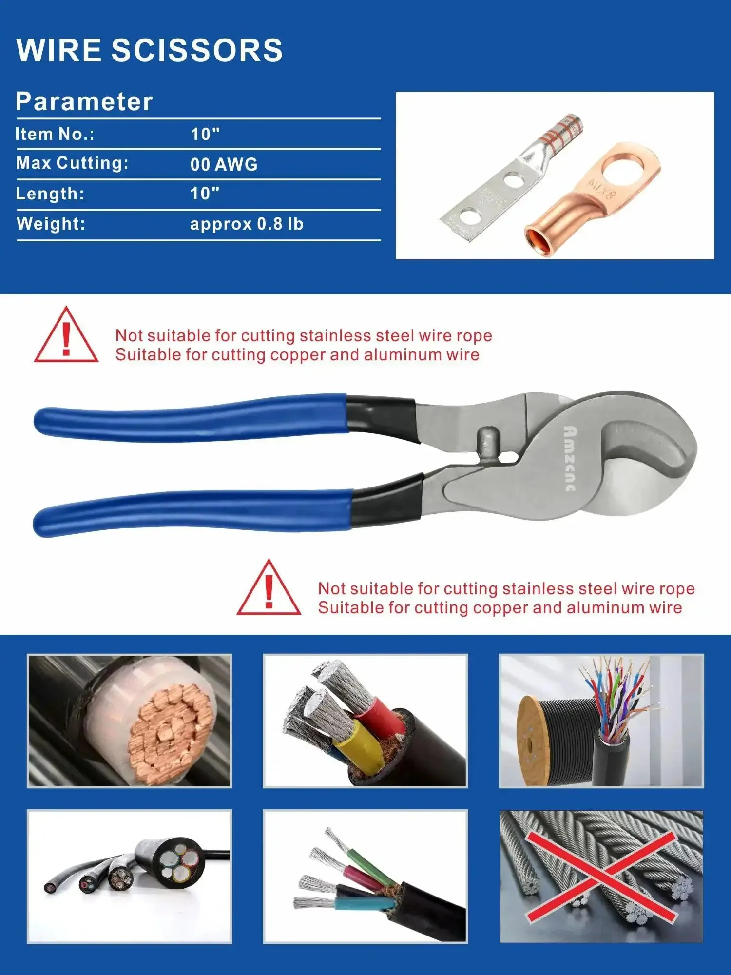 Heavy Duty Hydraulic Crimping Tool And Cable Cutter Set 10 Ton Power Crimper With 12 AWG To 2/0 AWG Range Includes 9 Die Pairs For Battery Cables Lug Crimping And Electrical Terminal Wire Kit - Image 7