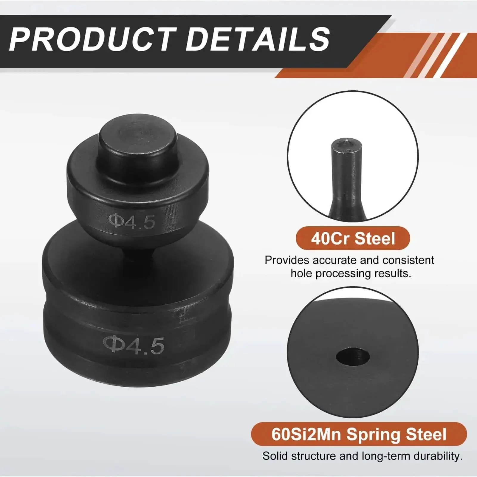 Heavy Duty Hydraulic Hole Punch Die 4.5mm Round Hole For CH75 Electric Punching Machine With 40Cr Steel Upper And Lower Dies Pro Grade Workhorse Electric Punching Kit Black - Image 5