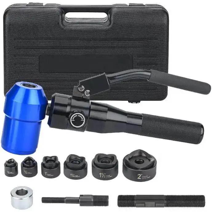 Heavy Duty Hydraulic Knockout Hole Punch Kit For Electrical Conduit 1/2 To 2 Inch, 22.5-61.5 Mm, Six Die Hole Cutter Set, Metal Sheet Puncher, KO Tool Kit, A Real Workhorse, Portable And Lightweight Blue