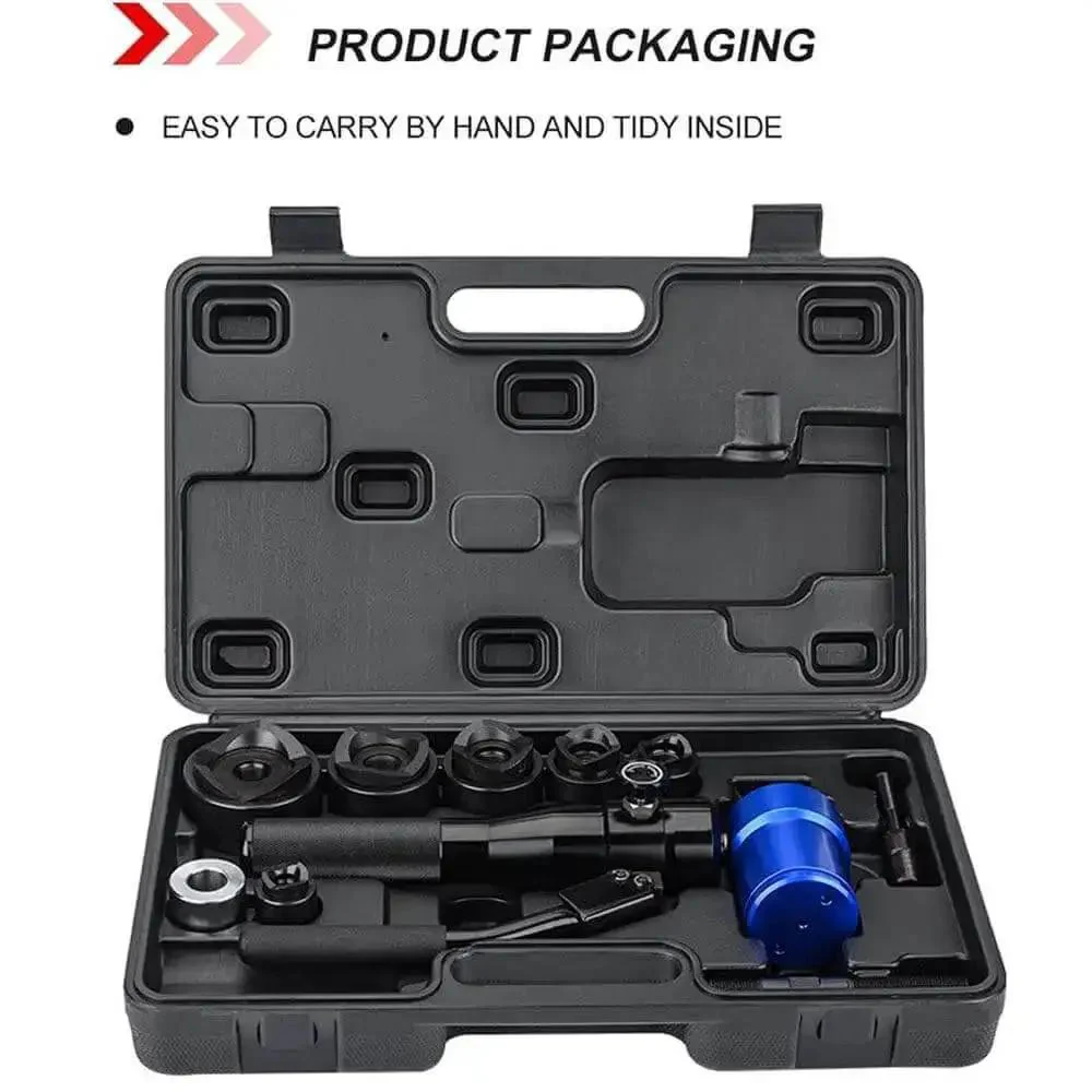 Heavy Duty Hydraulic Knockout Hole Punch Kit For Electrical Conduit 1/2 To 2 Inch, 22.5-61.5 Mm, Six Die Hole Cutter Set, Metal Sheet Puncher, KO Tool Kit, A Real Workhorse, Portable And Lightweight Blue - Image 2