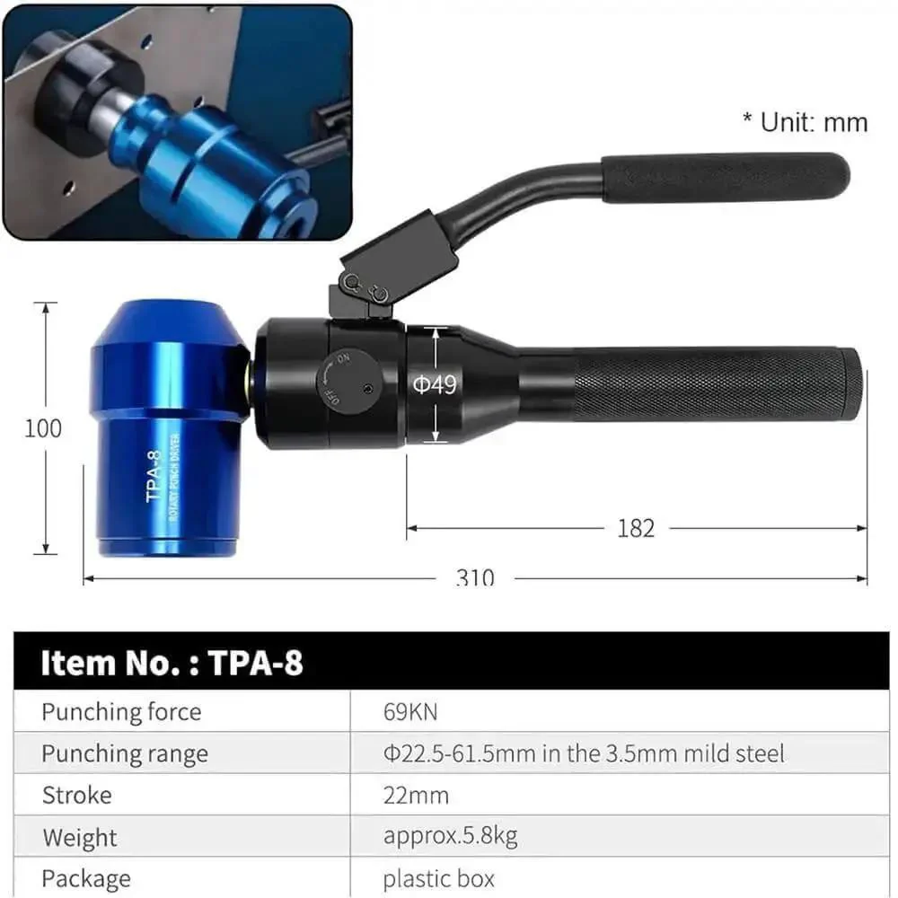 Heavy Duty Hydraulic Knockout Hole Punch Kit For Electrical Conduit 1/2 To 2 Inch, 22.5-61.5 Mm, Six Die Hole Cutter Set, Metal Sheet Puncher, KO Tool Kit, A Real Workhorse, Portable And Lightweight Blue - Image 7