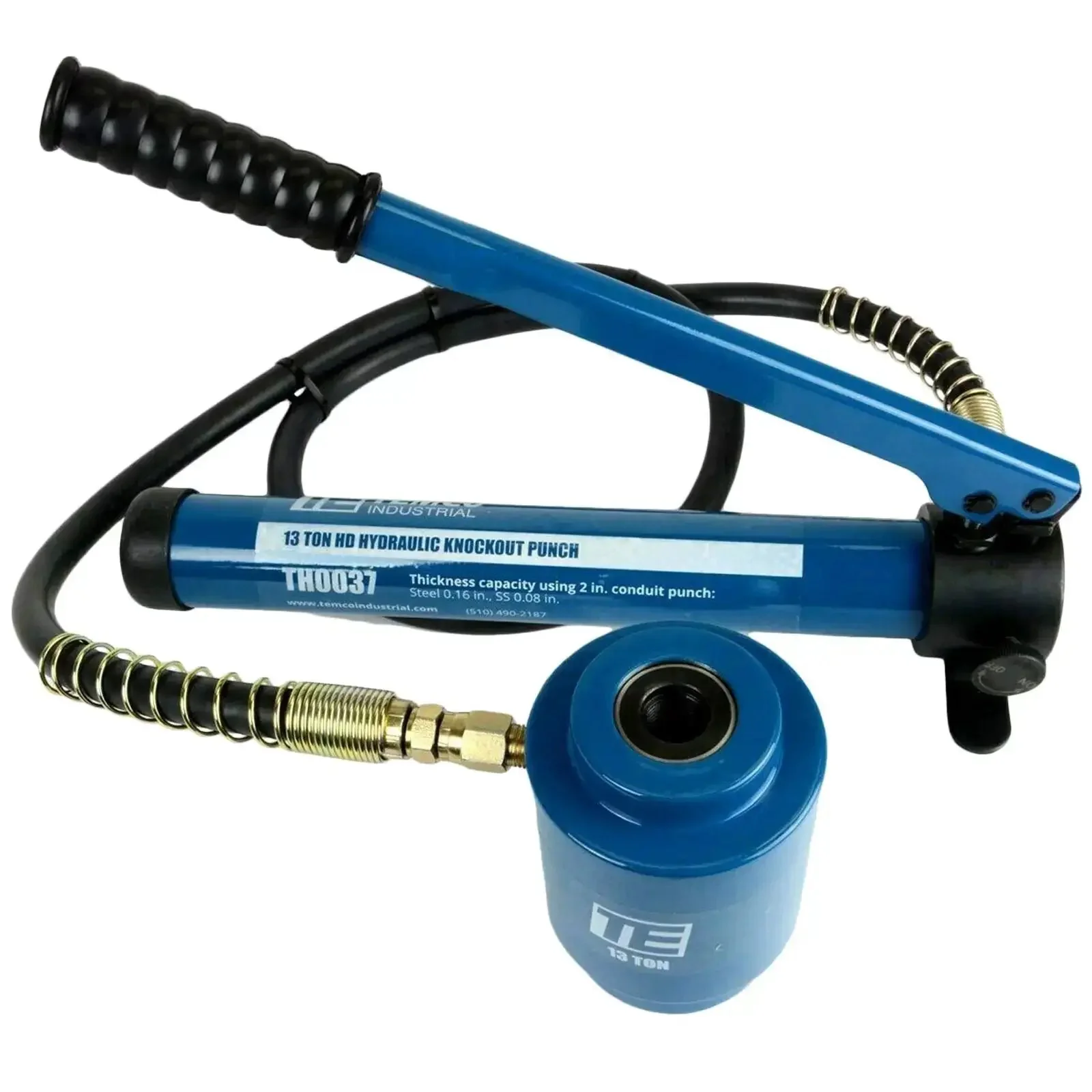 Heavy Duty Hydraulic Knockout Punch Driver For Electrical Conduit Holes, 13 Ton Capacity, Three Quarters Inch Sixteen Thread, Cylinder Included, Compatible With Greenlee And Other Die Sets, Draw Studs, Rugged Black Finish
