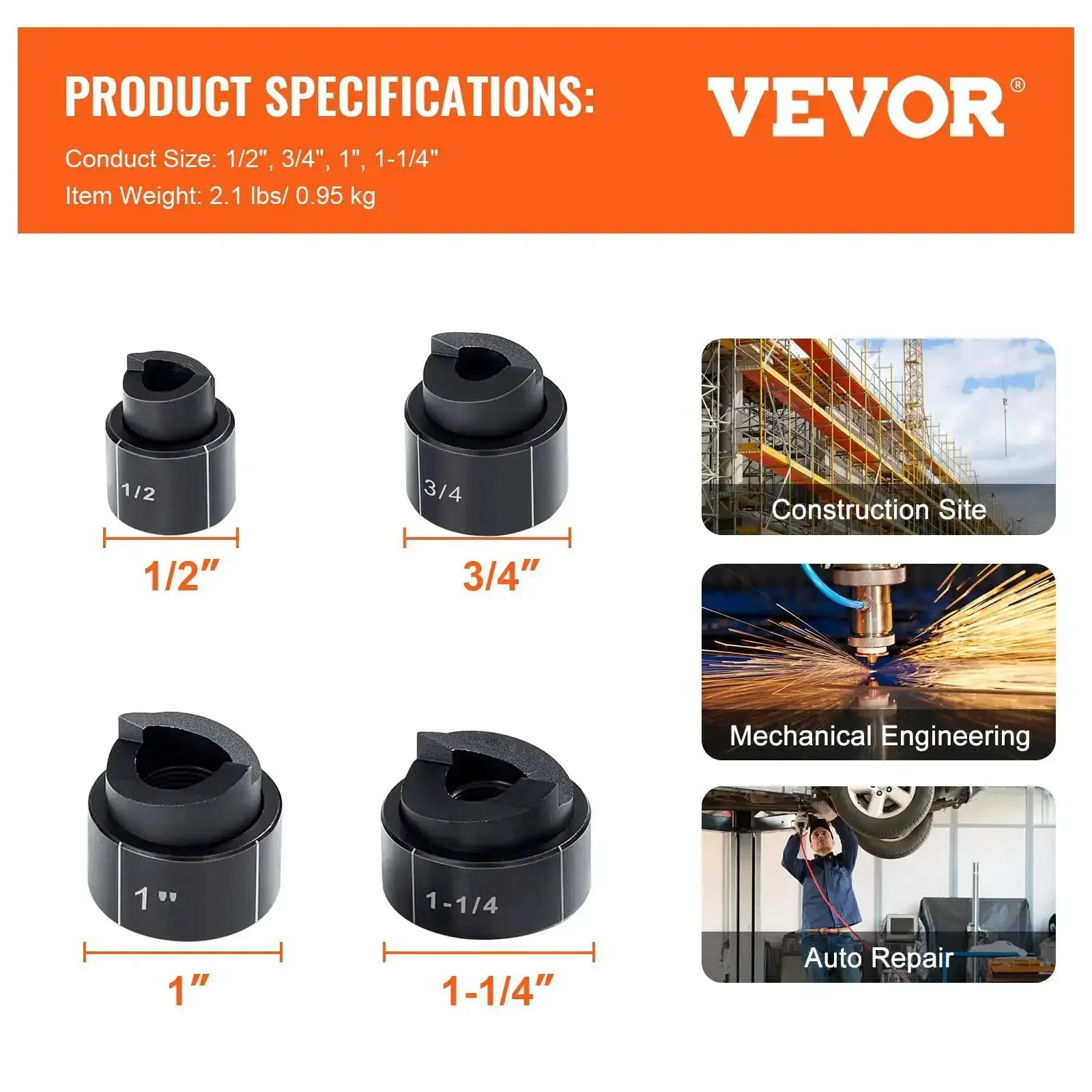 Heavy Duty Hydraulic Knockout Punch Kit 4 Piece Set For 1/2, 3/4, 1 And 1-1/4 Inch Conduit Holes Pro Grade KO Tool For Aluminum, Brass, Stainless Steel, Fiberglass And Plastic Easy Ratchet Or Electric Driver Use - Image 4