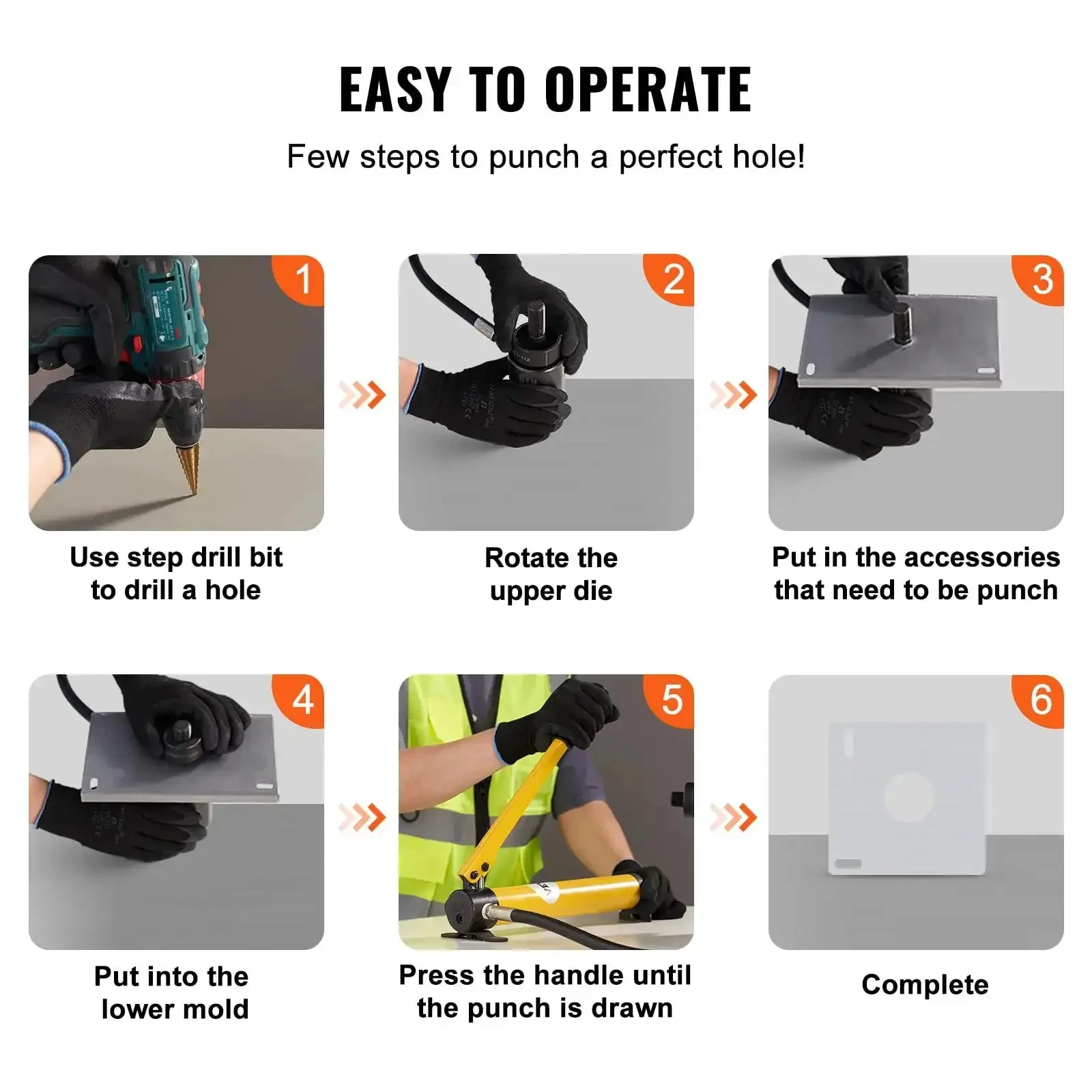 Heavy Duty Hydraulic Knockout Punch Kit 4 Piece Set For 1/2, 3/4, 1 And 1-1/4 Inch Conduit Holes Pro Grade KO Tool For Aluminum, Brass, Stainless Steel, Fiberglass And Plastic Easy Ratchet Or Electric Driver Use - Image 5