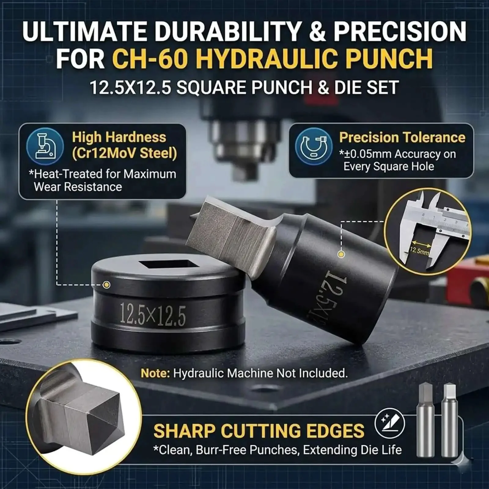 Heavy Duty Hydraulic Punch Die Set For Square Hole 8.5x8.5mm, High Carbon Steel Punch And Die Mold, Replacement Part For Hydraulic Punching Machine, Ideal For Copper Aluminum Iron Fabrication - Image 4