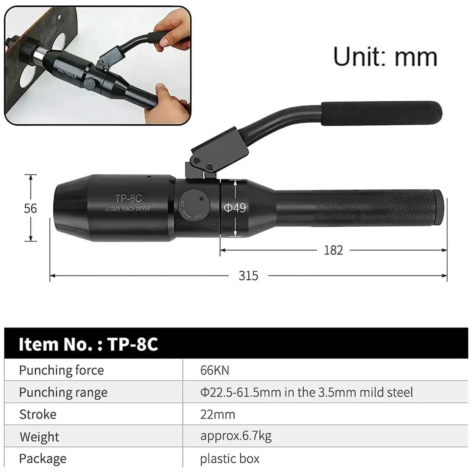 Heavy Duty Hydraulic Punch Tool Kit With 6 Die Holes Half Inch To Two Inch Metal Sheet Punch Portable Box Case 66KN Power Oil Free Sealing Easy Open And Release DIY Hole Punch For Metal Fabrication - Image 6