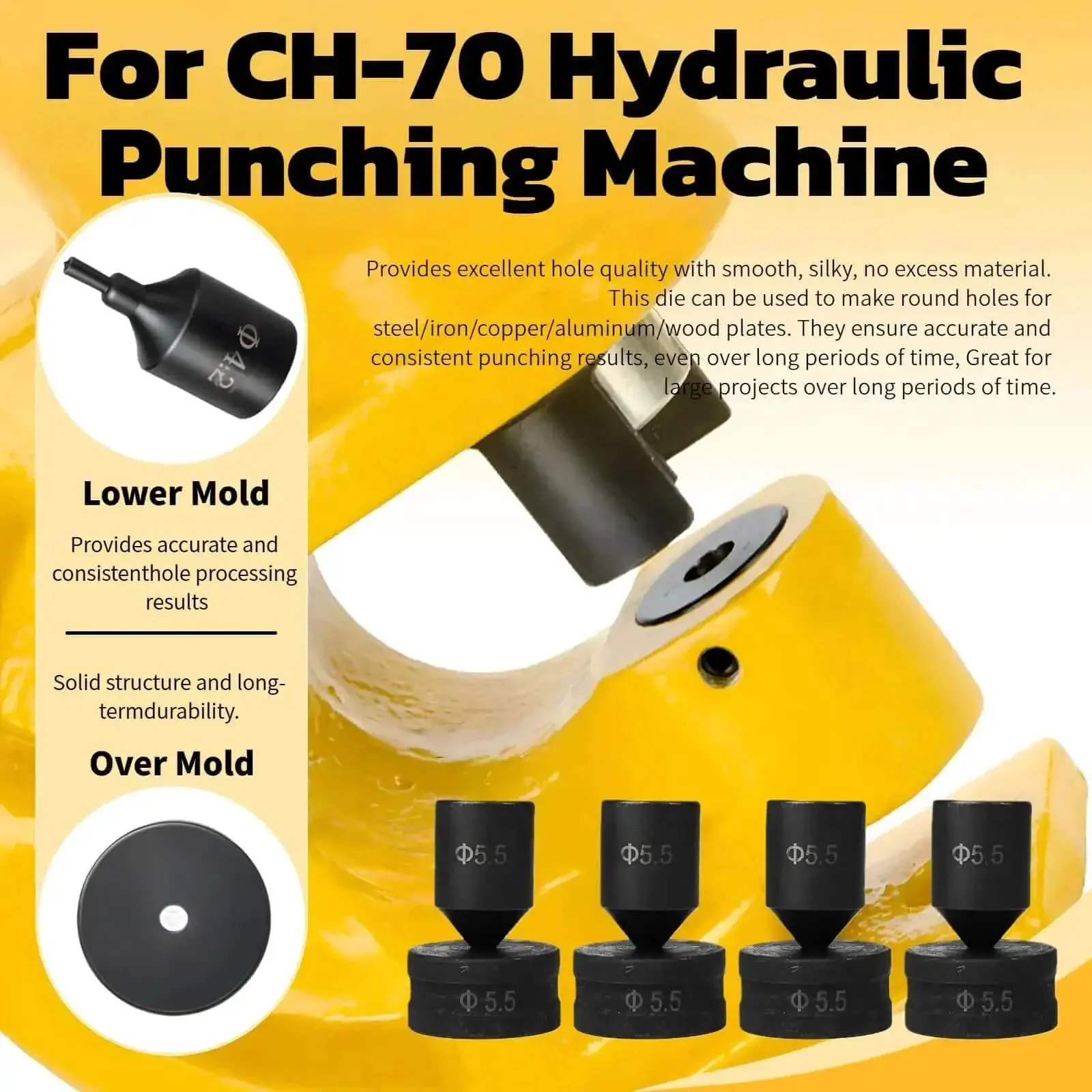 Heavy Duty Hydraulic Round Punch Die 19.5mm For Metal Punching Pro Grade 40Cr Steel Round Die For Steel Copper Aluminum Sheets Long Lasting And Precise Compatible With CH70 Style Punch Press - Image 7