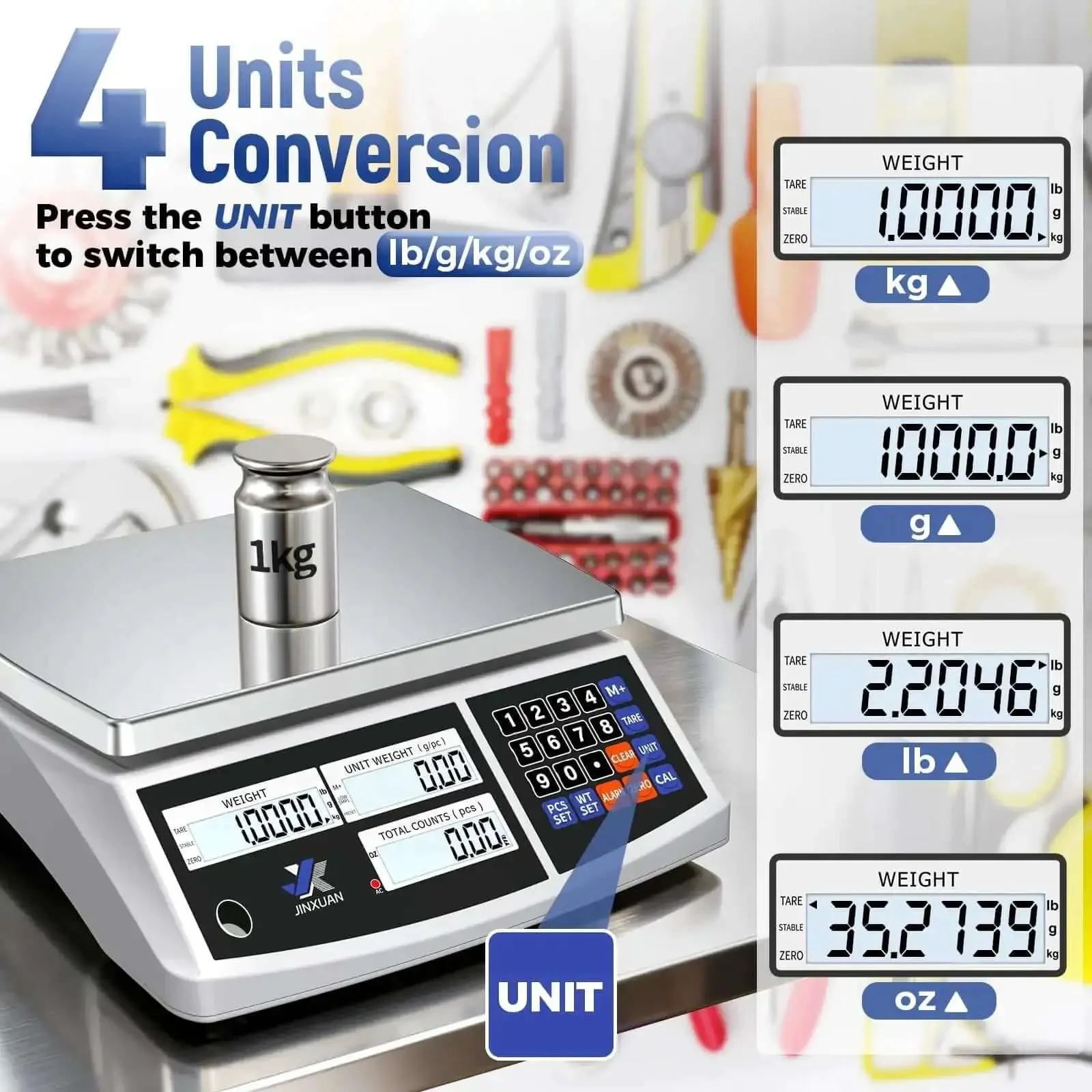 Heavy Duty Industrial Counting Scale 30kg 66lb With 0.1g Precision Bench Scale For Inventory Counting Of Small Parts And Coins, Digital Gram Scale With Batteries Or AC Power, Includes Lb G Kg Oz Readouts - Image 11