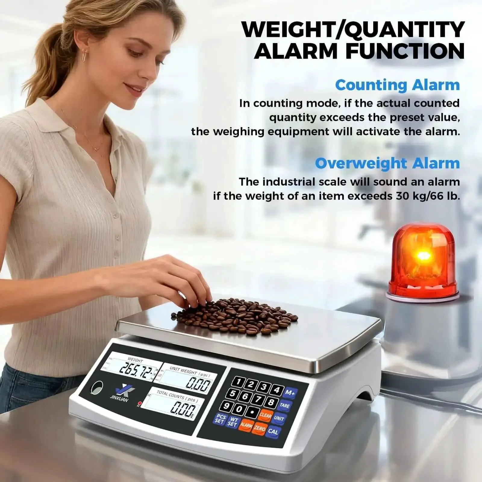 Heavy Duty Industrial Counting Scale 30kg 66lb With 0.1g Precision Bench Scale For Inventory Counting Of Small Parts And Coins, Digital Gram Scale With Batteries Or AC Power, Includes Lb G Kg Oz Readouts - Image 7