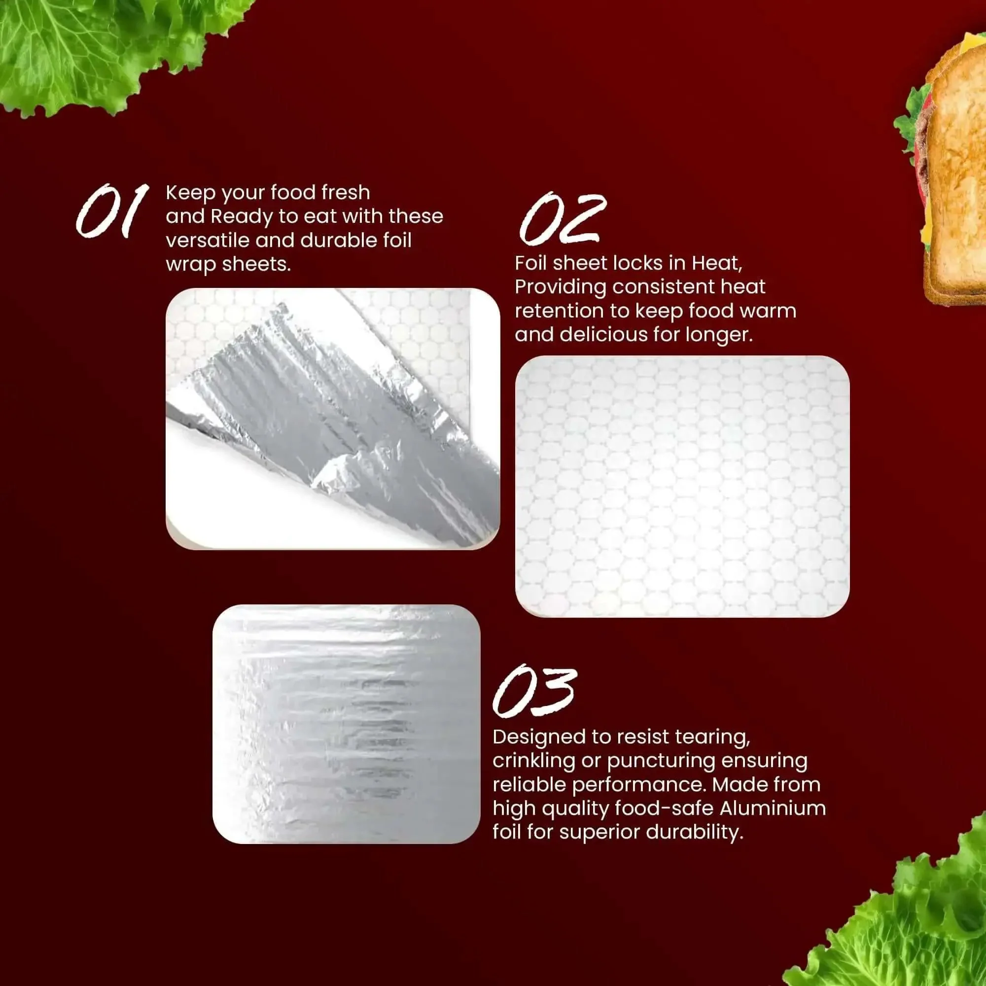 Heavy Duty Insulated Aluminum Foil Sheets Keep Food Hot Or Cold For Hours 50 Pack 14 Inch By 10.3 Inch Disposable Wraps For Sandwiches Burgers Burritos BBQ Takeout Food Trucks Deli Catering And More - Image 5