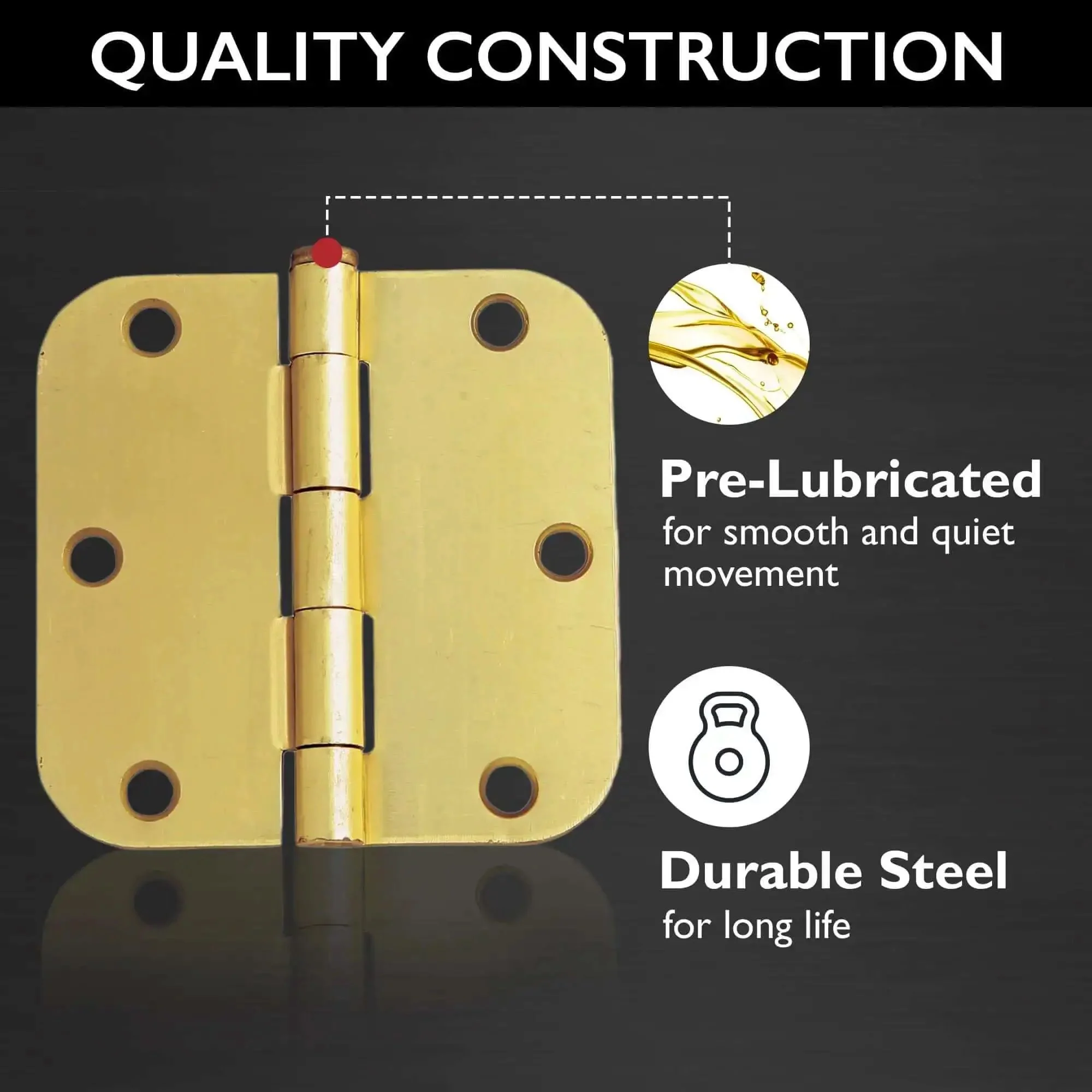 Heavy Duty Interior Door Hinges 3.5 Inch By 3.5 Inch 5 Eighth Inch Radius Satin Brass 10 Pack Steel Construction Left Or Right Handed Tough As Nails For High Traffic Rooms - Image 7
