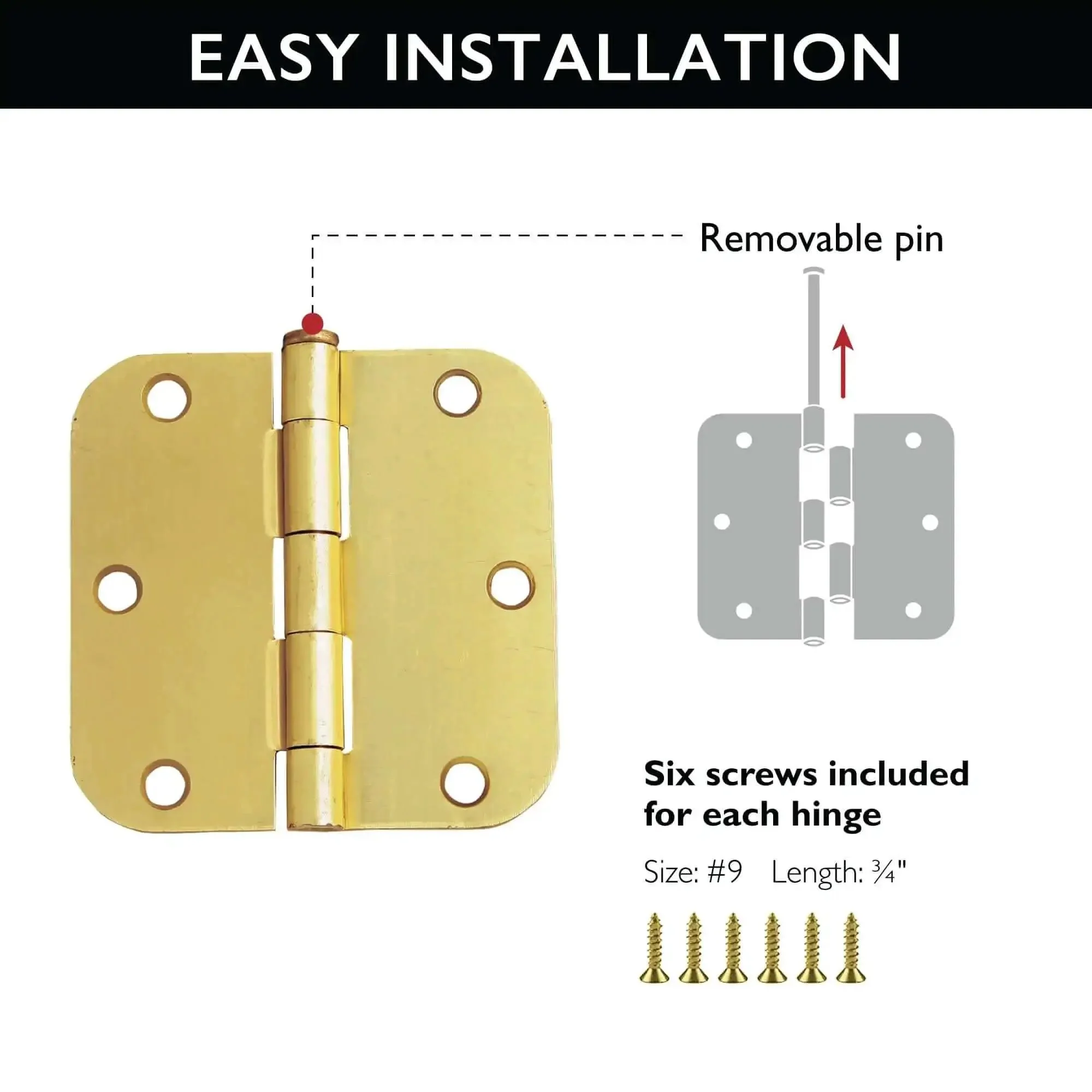 Heavy Duty Interior Door Hinges 3.5 Inch By 3.5 Inch 5 Eighth Inch Radius Satin Brass 10 Pack Steel Construction Left Or Right Handed Tough As Nails For High Traffic Rooms - Image 8