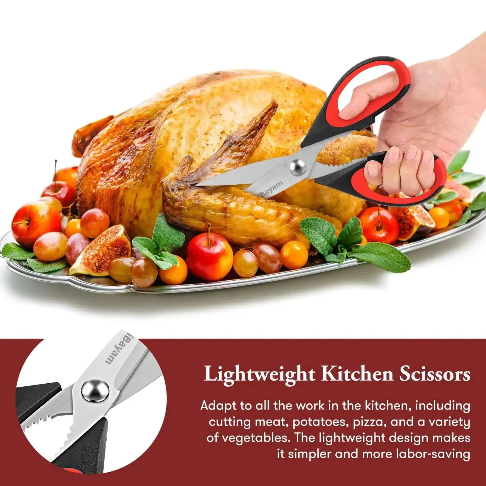 Heavy Duty Kitchen Scissors Set Eight And A Half Inch Two Pack Stainless Steel Shears For Meat Poultry Food Prep With Protective Sheath Dishwasher Safe All Purpose Kitchen Utensils For Home Camp Or Gift Go To Kitchen Gadget - Image 5