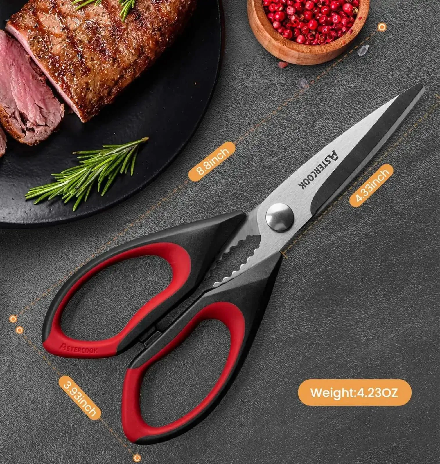 Heavy Duty Kitchen Scissors Three Pack Set Stainless Steel Kitchen Shears For Cutting Food Poultry Meat Vegetables And Herbs Dishwasher Safe Utility Tools Three Color Differentiated Pack To Prevent Cross Contamination And Make Meal Prep Quick And Easy - Image 4