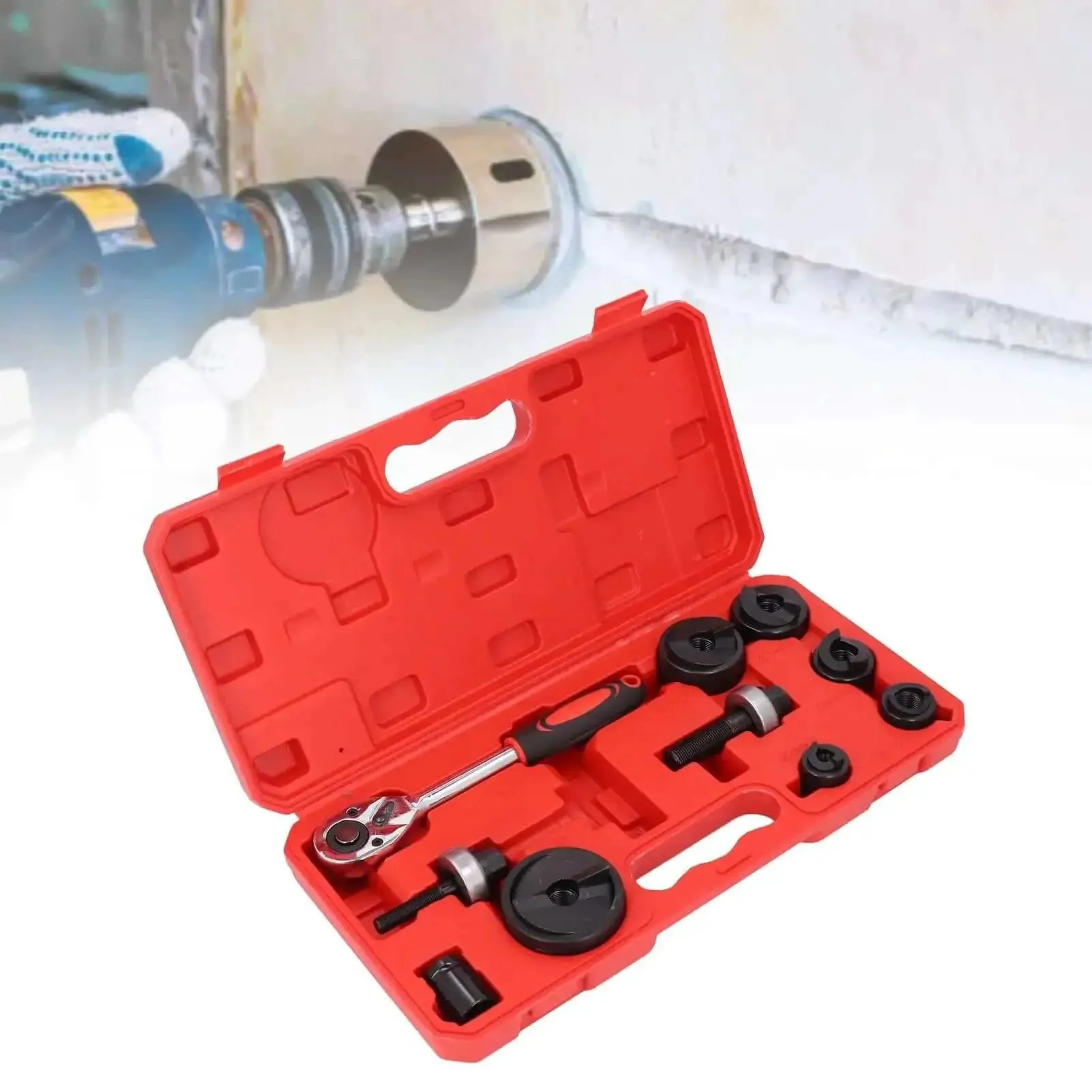 Heavy Duty Knockout Hole Punch Driver Kit With Six Sizes Manual Ratchet Tool For Metal Sheet Punching Clean Holes And Precise Edges Ideal For Industrial Drilling DIY Projects Furniture Installations And Handcraft - Image 2