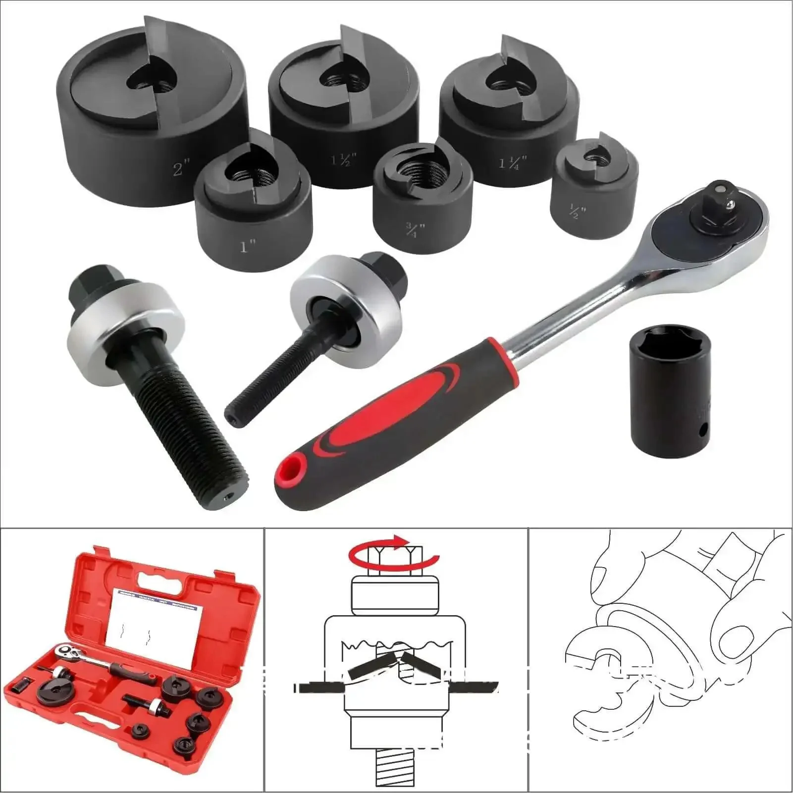 Heavy Duty Knockout Hole Punch Driver Kit With Six Sizes Manual Ratchet Tool For Metal Sheet Punching Clean Holes And Precise Edges Ideal For Industrial Drilling DIY Projects Furniture Installations And Handcraft - Image 4