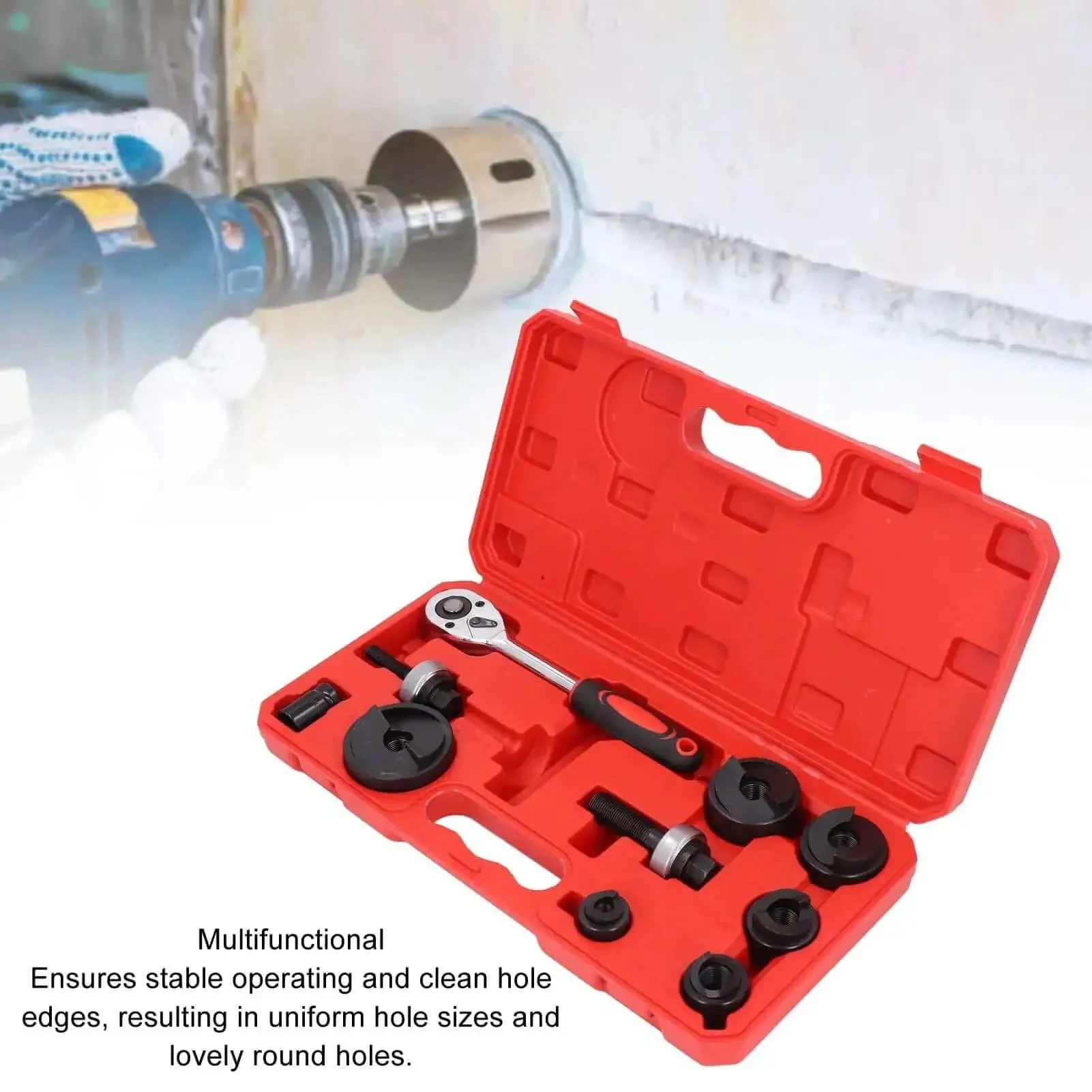 Heavy Duty Knockout Hole Punch Driver Kit With Six Sizes Manual Ratchet Tool For Metal Sheet Punching Clean Holes And Precise Edges Ideal For Industrial Drilling DIY Projects Furniture Installations And Handcraft - Image 5