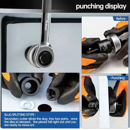 Heavy Duty Knockout Hole Punch Kit For Electrical Conduit 1/2 Inch 3/4 Inch 1 Inch 1-1/4 Inch With Wrench Manual Hydraulic Battery Or Ratchet Drive Not For Stainless Steel Up To 10 Gauge Mild Steel - Image 6