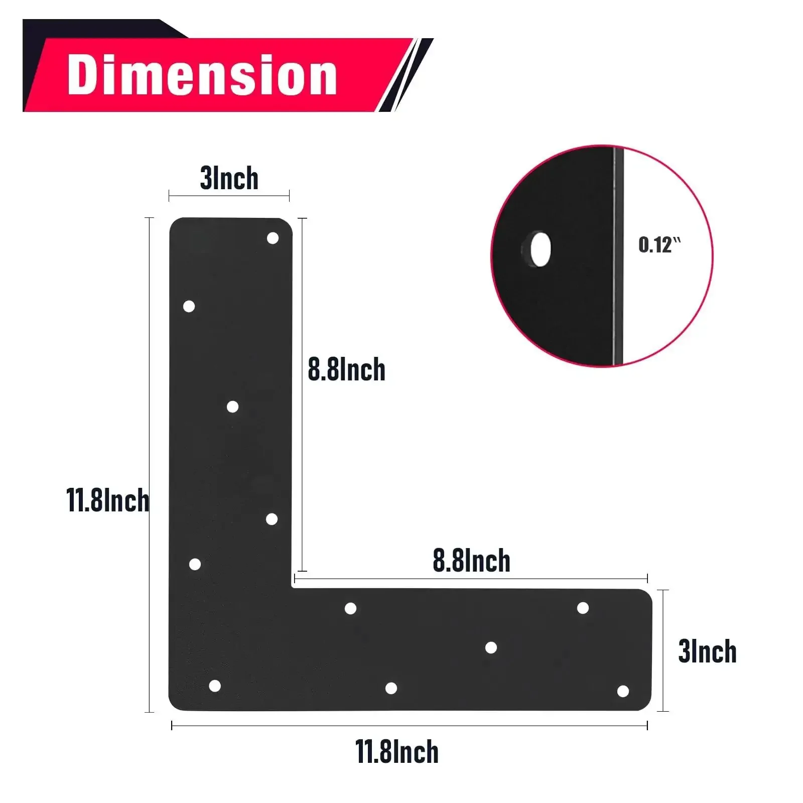 Heavy Duty L Shape Bracket Set, 4 Pcs 12x12 Mending Plates With Black Powder Coat, Right Angle Corner Brackets For 4x4 And 6x6 Frames, Built Tough For Home Repair, Furniture, Pavilion, Truss Framing - Image 7