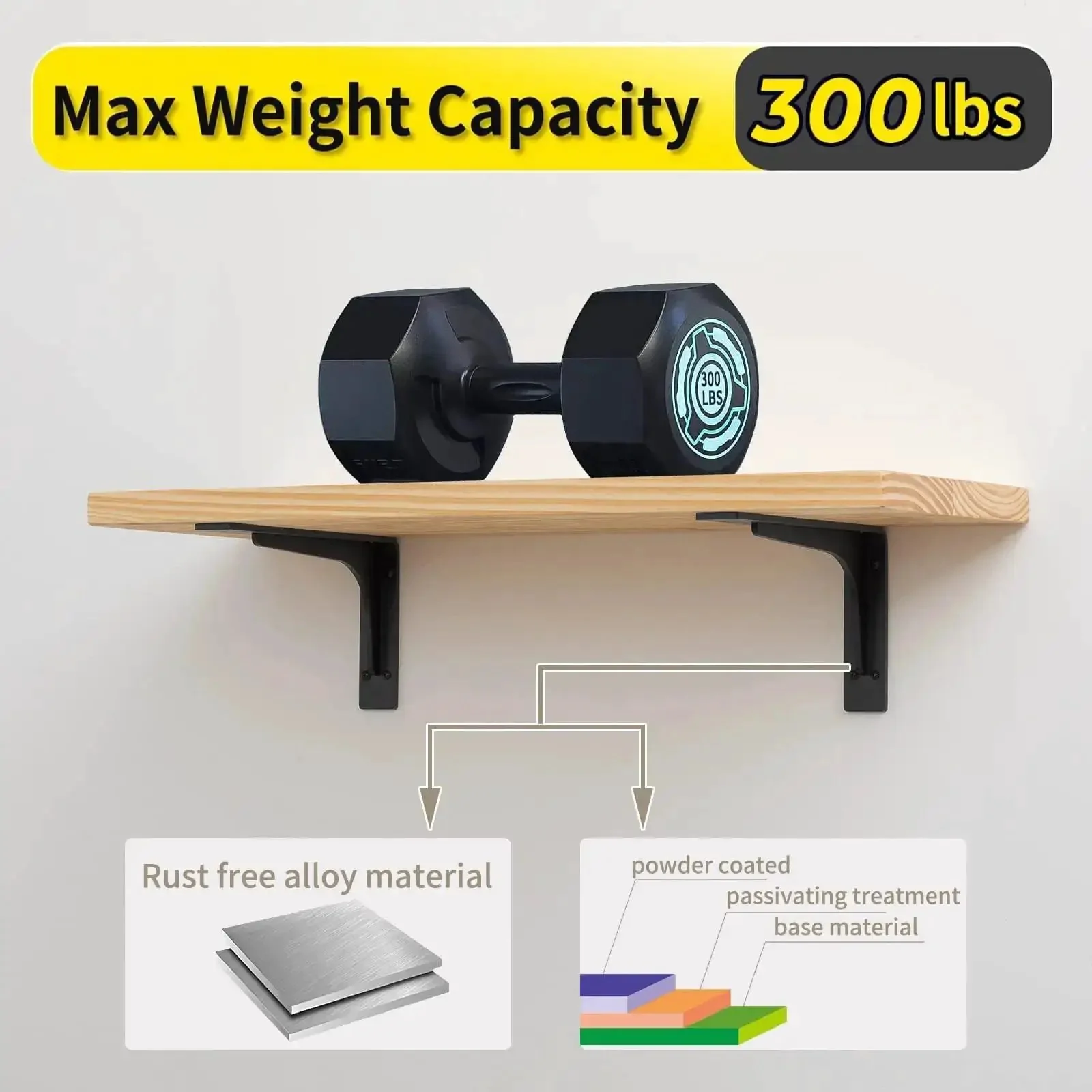 Heavy Duty L Shape Shelf Brackets Pack Of 2 Strong Metal Shelf Supports With 300lbs Max Load Corner Brace For Shelves And Counters Fits 6 To 8 Inch Deep Shelves 6x4 Inch Brackets Built To Last - Image 4