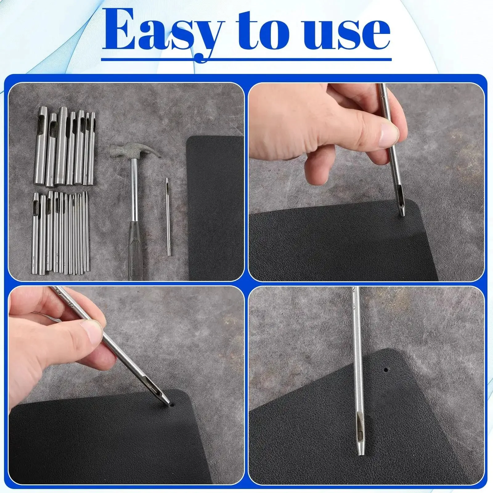 Heavy Duty Leather Hole Punch Kit With 22 Sizes From 0.5mm To 12mm Durable High Carbon Steel Hollow Punches For Belts Leathercraft Watch Bands And DIY Projects On Paper Cardboard Canvas And Plastic - Image 6