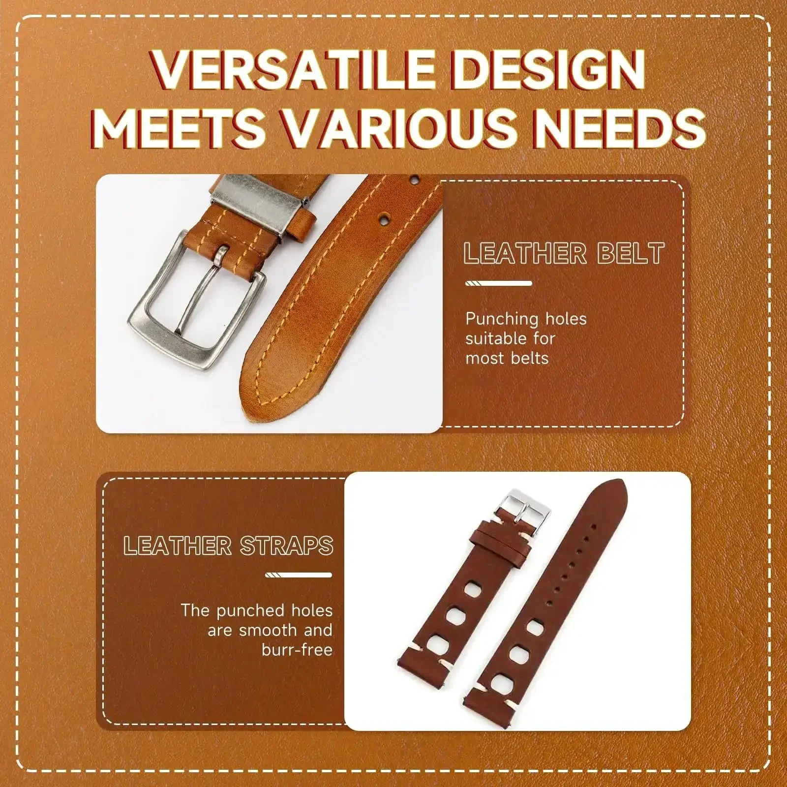 Heavy Duty Leather Hole Punch Set With 1mm To 10mm Holes Twenty Five Sixty Fourths Inch Hollow Round Punches Carbon Steel Build For Leather Vinyl Gaskets Belts Watch Bands And Canvas Includes Handy Storage Case - Image 2