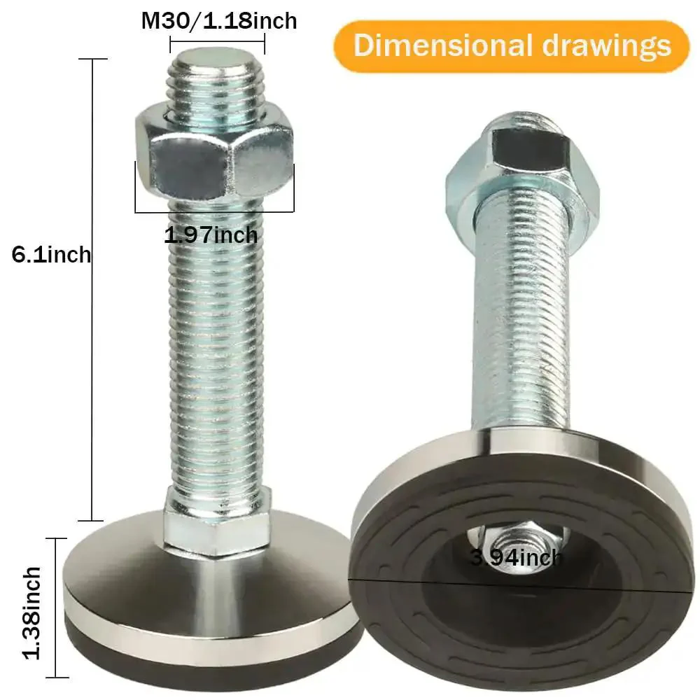 Heavy Duty Leveling Screw Leg With 3.94 Inch Diameter Base, 150 Millimeters Long, Adjustable Leveling Feet M30 Thread, 5500 Lb Capacity For Workbenches, Machines, And Cabinets, Chrome Plated Anti Skid Base, Carbon Steel - Image 7