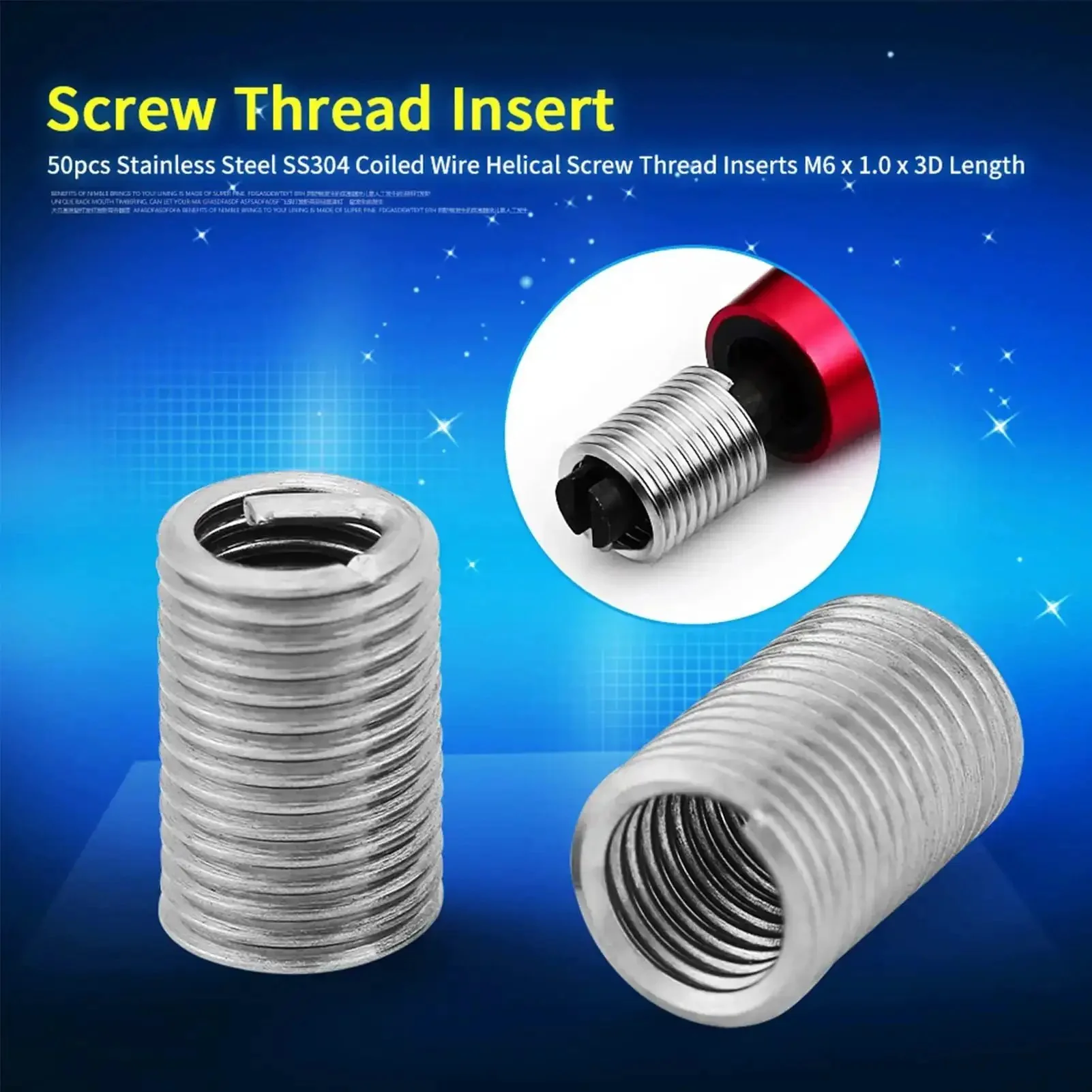 Heavy Duty M6 X 1.0 Stainless Steel Thread Inserts Kit 50 Pcs SS304 Coiled Wire Helical Inserts For Tougher Screw Joints In Low Strength Materials 3D Length - Image 8