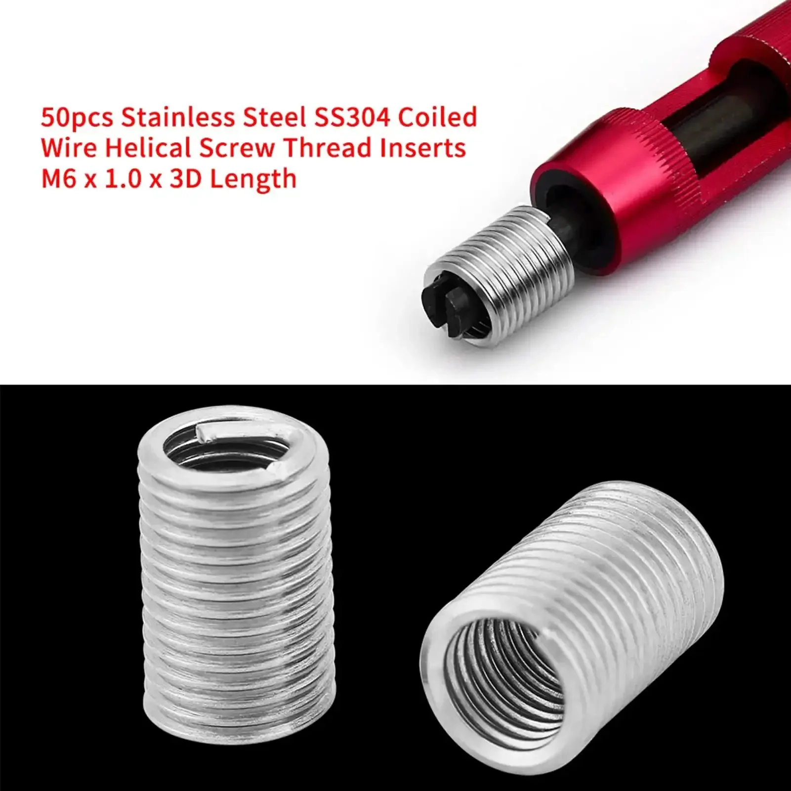 Heavy Duty M6 X 1.0 Stainless Steel Thread Inserts Kit 50 Pcs SS304 Coiled Wire Helical Inserts For Tougher Screw Joints In Low Strength Materials 3D Length - Image 9