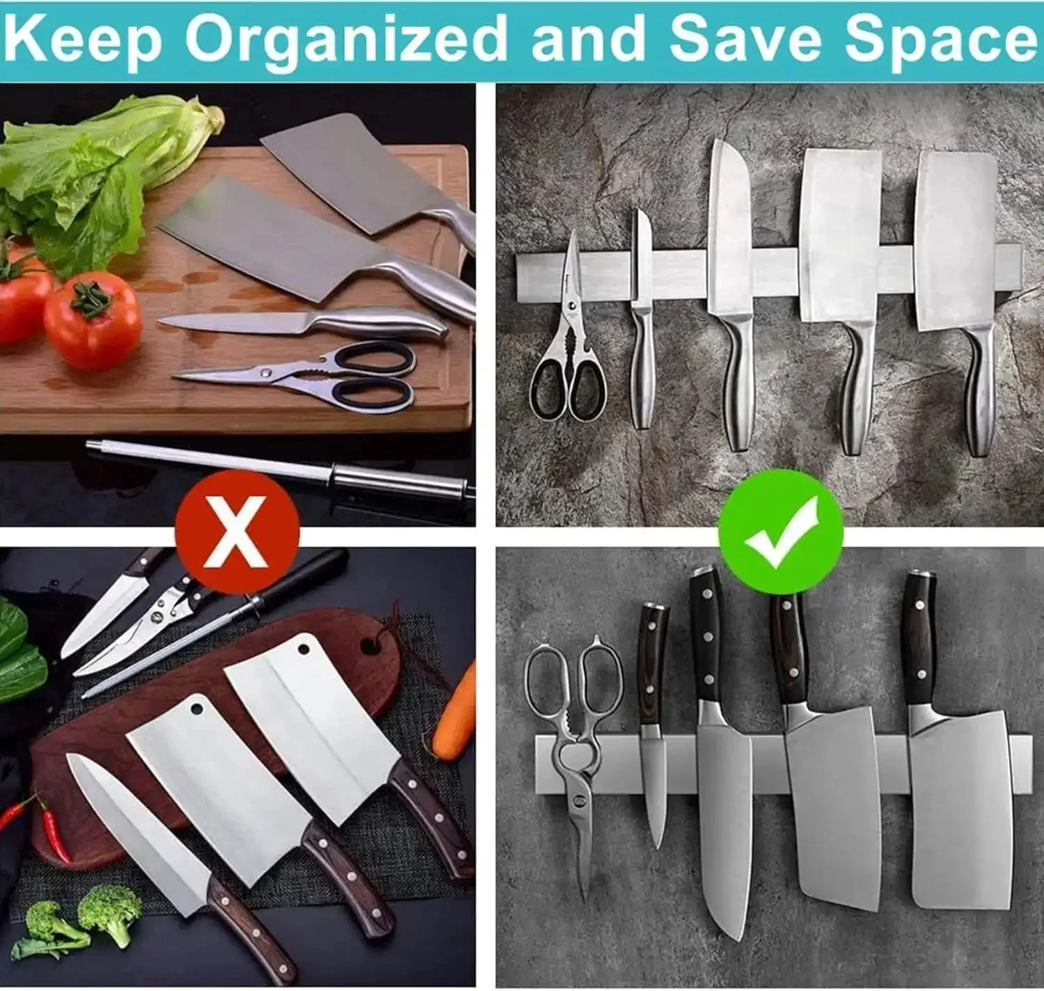 Heavy Duty Magnetic Knife Strip Wall Mount Holder For Fridge And RV Kitchens Ultra Strong Knife Magnet Bar Tool Rack Metal 12 Inch Knife Block No Slip Accessory For Kitchen Utensils - Image 2